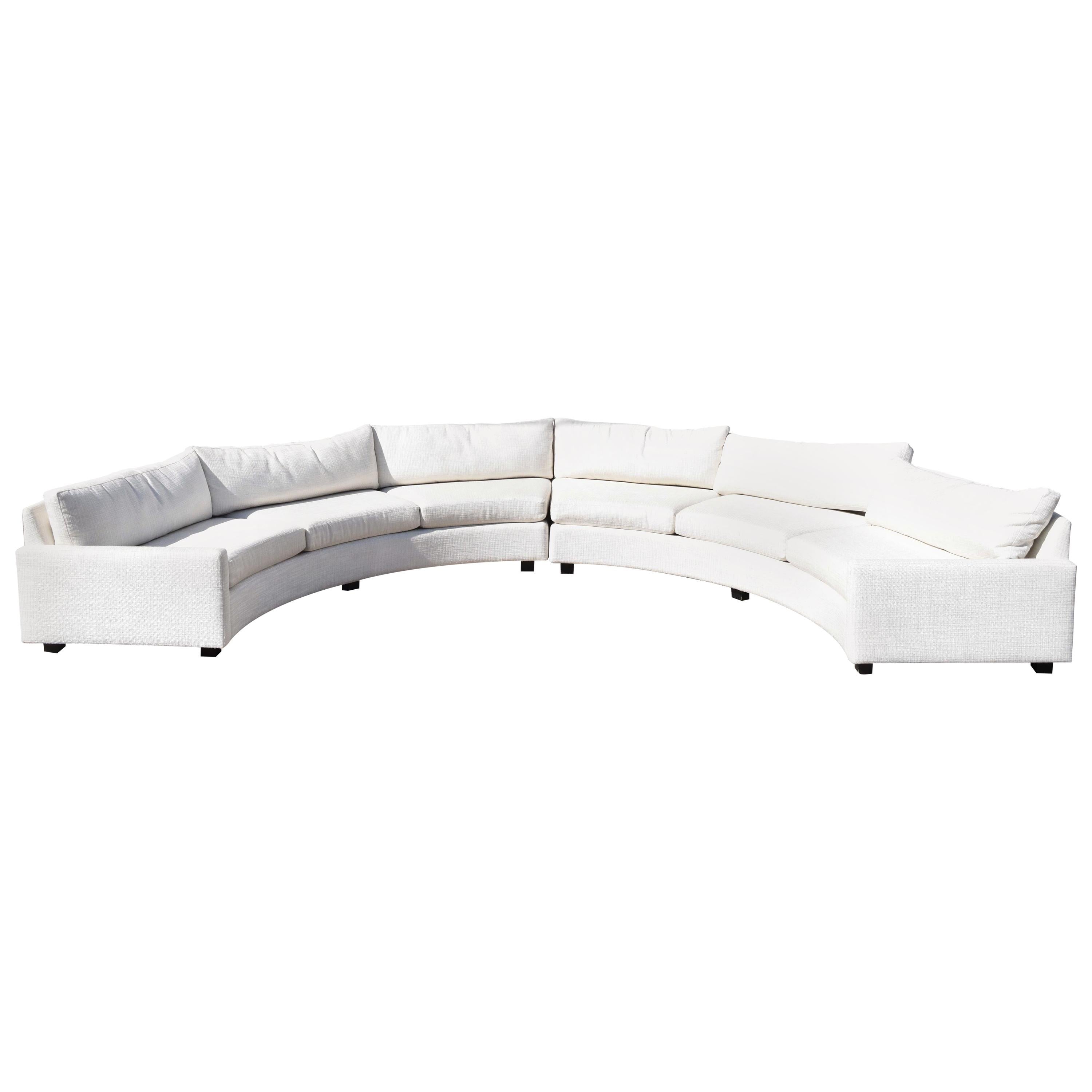 Milo Baughman Curved Sectional in White Woven Fabric