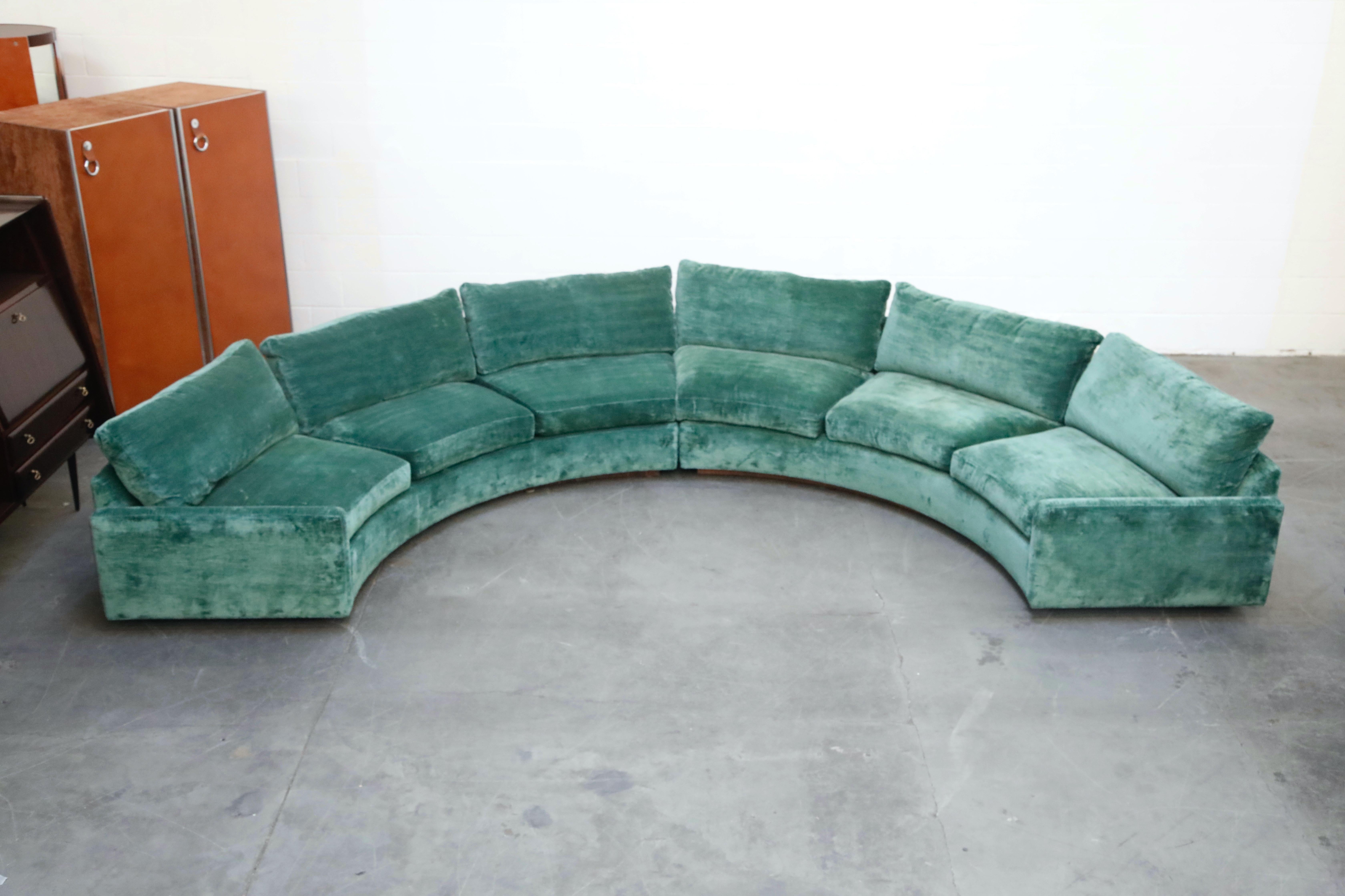 Milo Baughman Curved Semi-Circle Sofa with Rosewood Base, 1960s, Signed In Good Condition In Los Angeles, CA