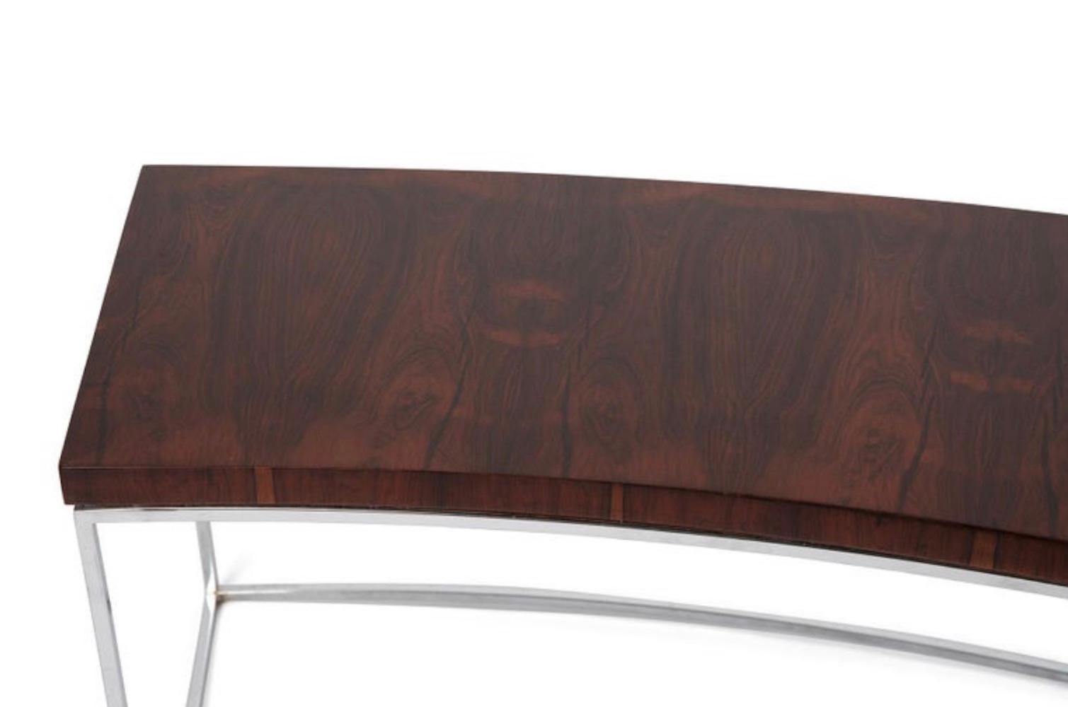 American Milo Baughman Curved Sofa Table in Rosewood and Chrome