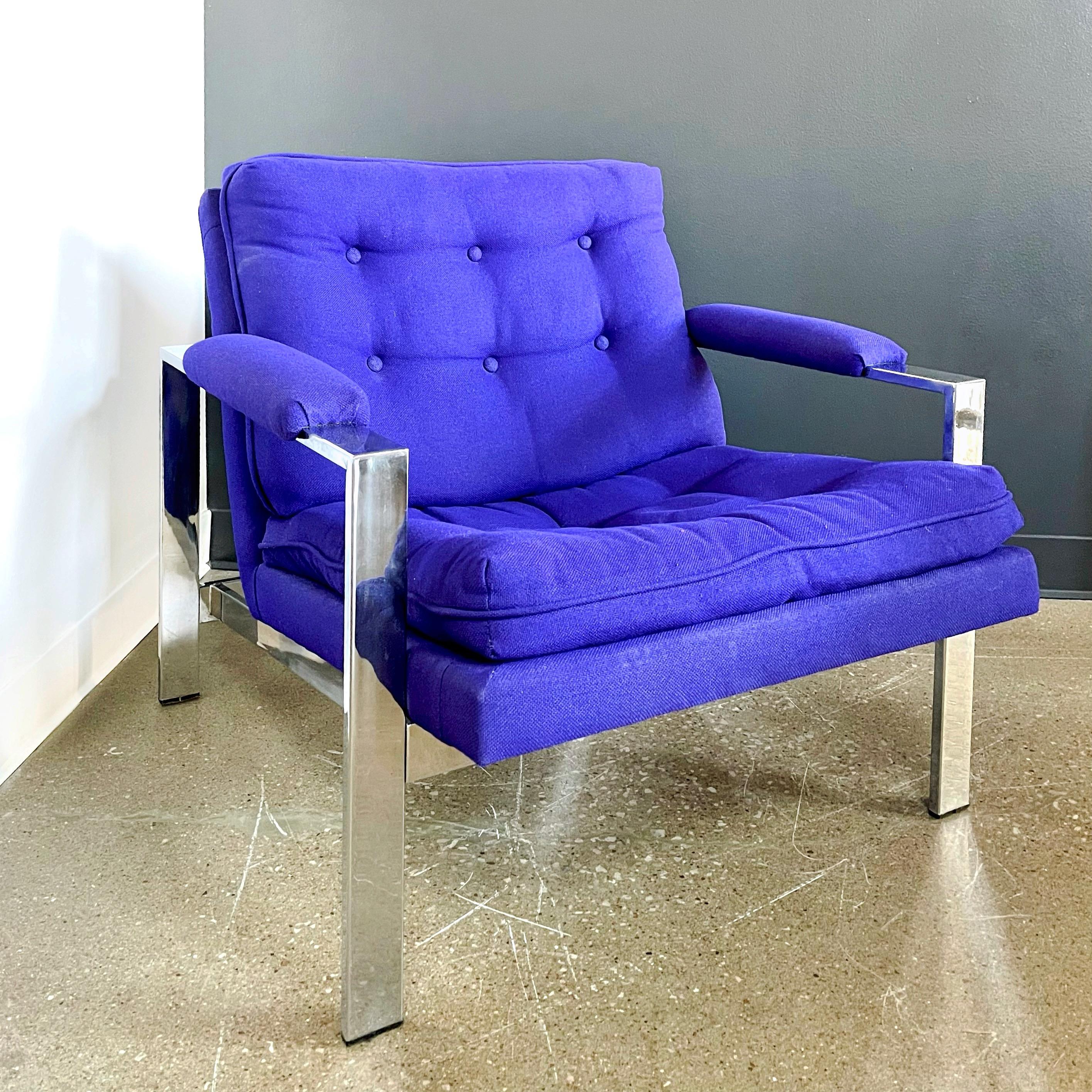 Mid-Century Modern Milo Baughman / Cy Mann Style Chrome Frame Lounge Chair For Sale