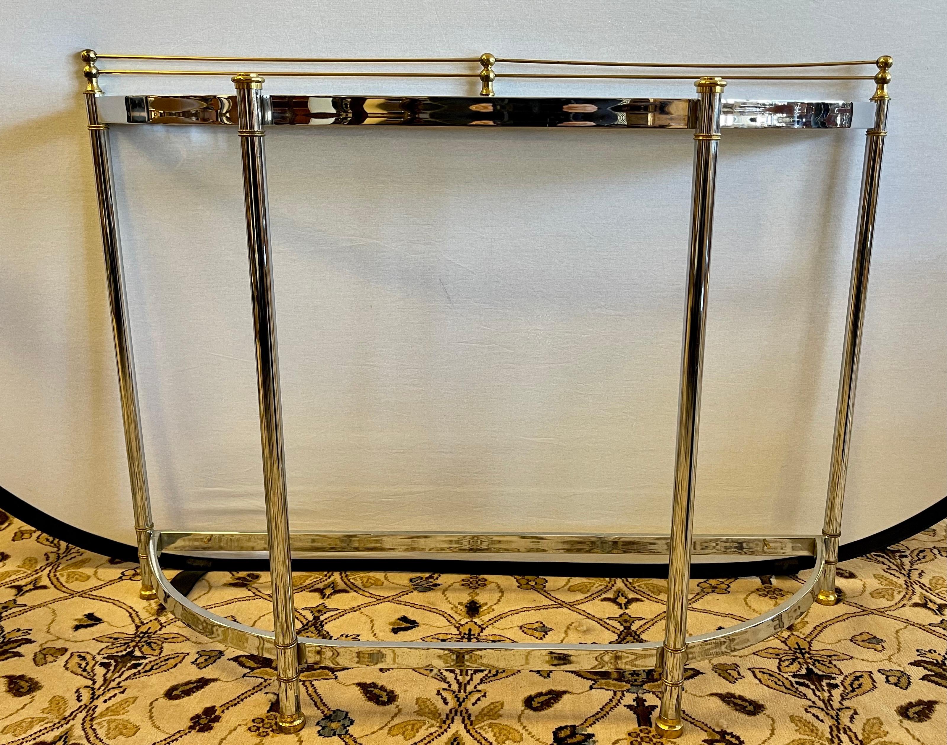 Mid-Century Modern Milo Baughman Demi-lune Demilune Console Table Glass Chrome & Brass