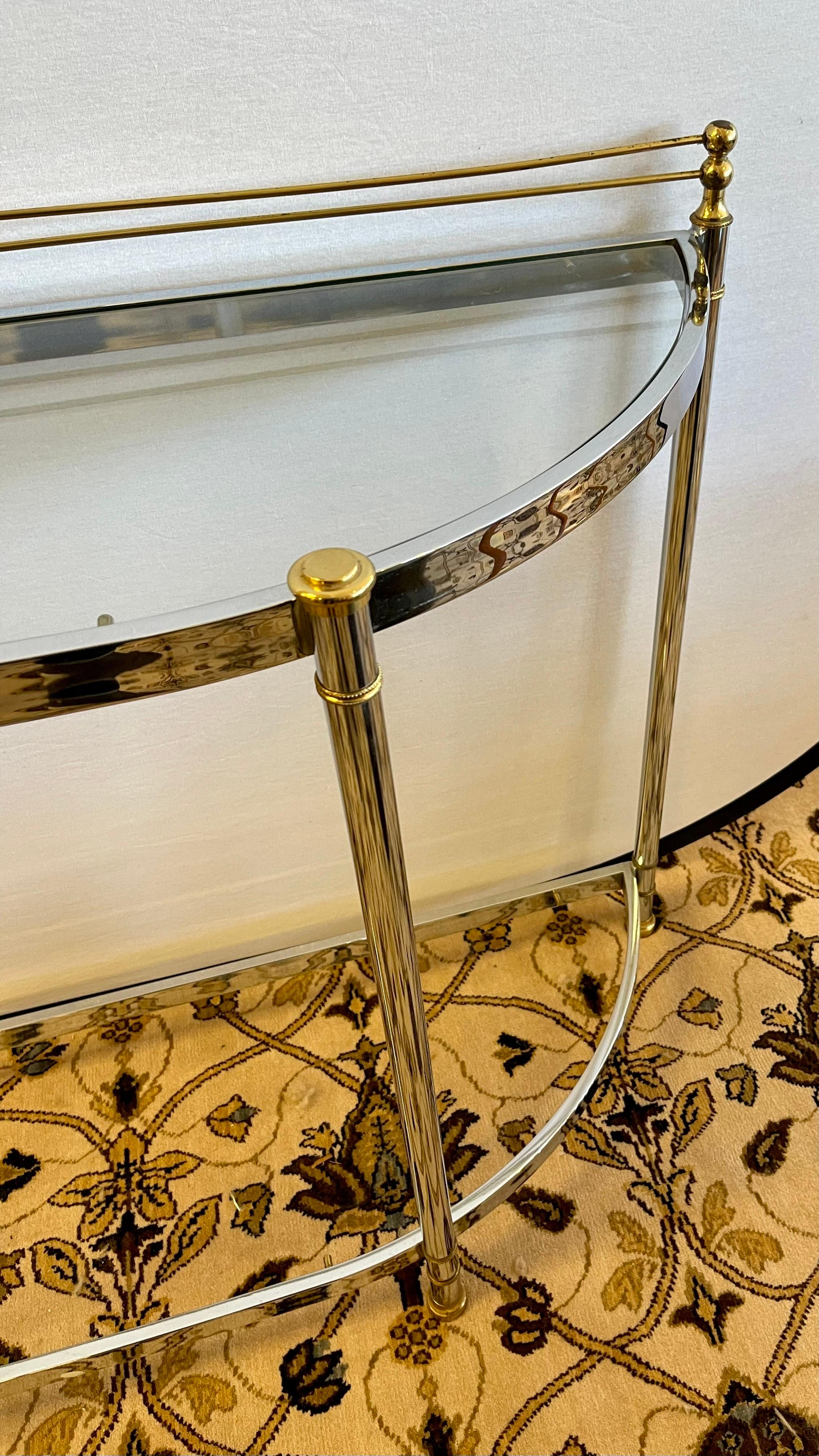 Milo Baughman Demi-lune Demilune Console Table Glass Chrome & Brass 3