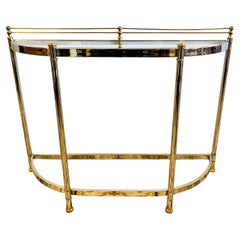 Milo Baughman Demi-lune Demilune Console Table Glass Chrome & Brass