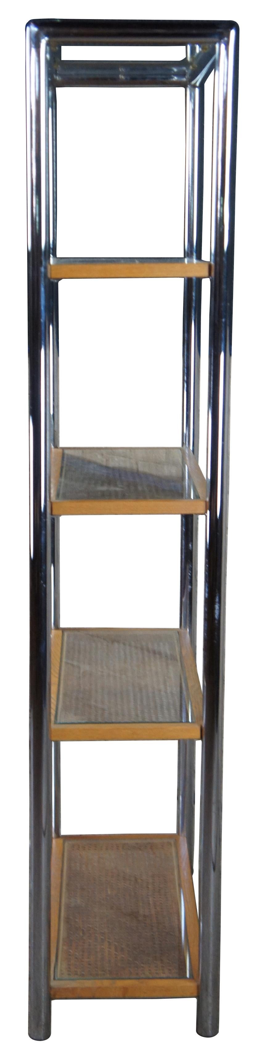 Industrial Milo Baughman Design Institute Tubular Chrome Caned Etagere Bookshelf Display