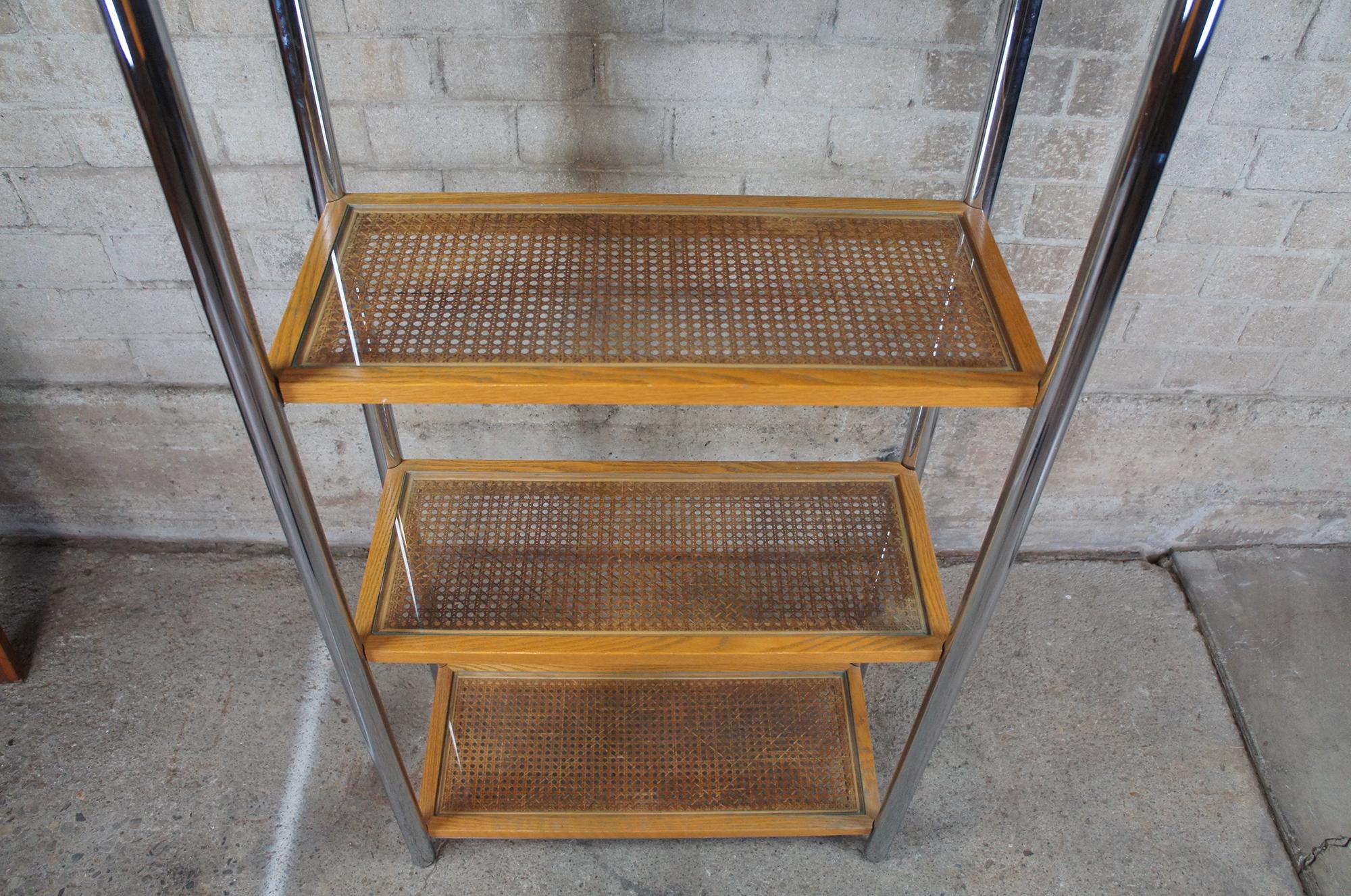 Late 20th Century Milo Baughman Design Institute Tubular Chrome Caned Etagere Bookshelf Display