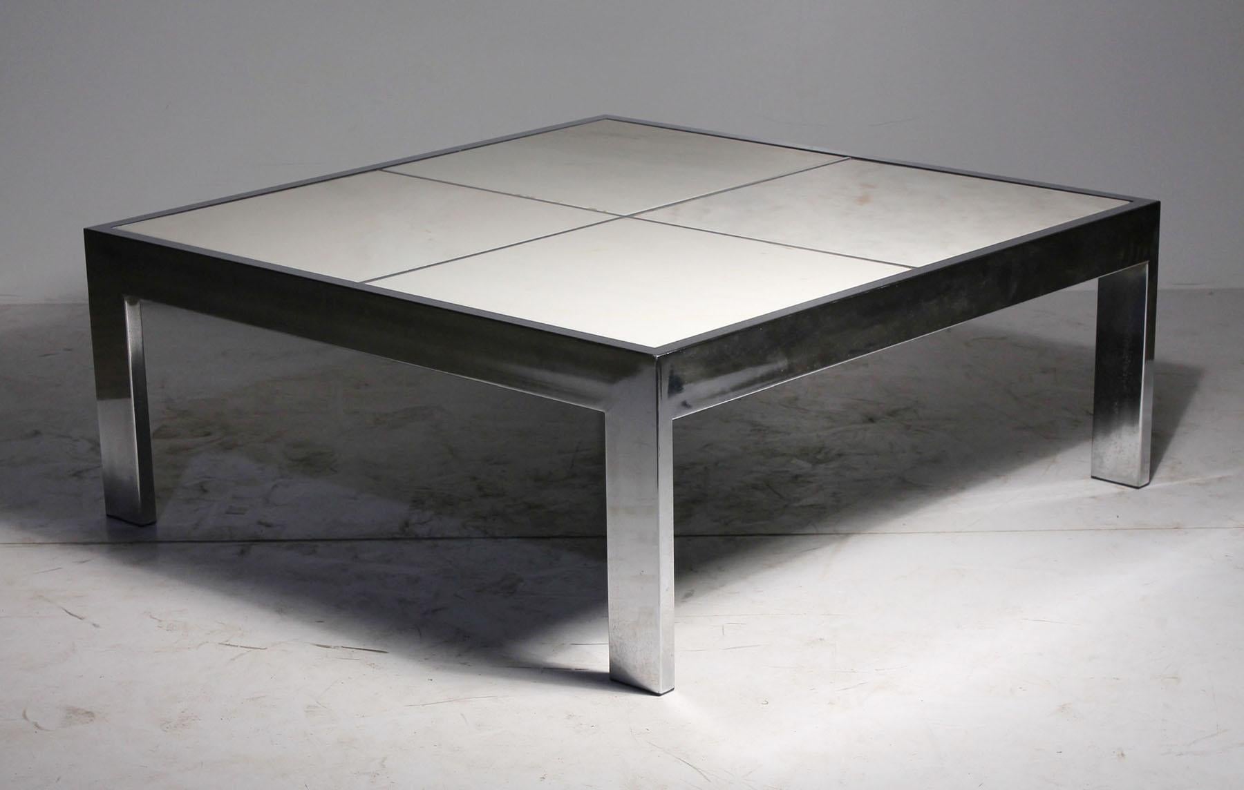 DIA coffee table with (removable/replaceable) marble square tile tops. Easily change up this table with pure white, black or red marble tops. Comes with the original white marble tops.

some light rust and pitting from age, but overall quite