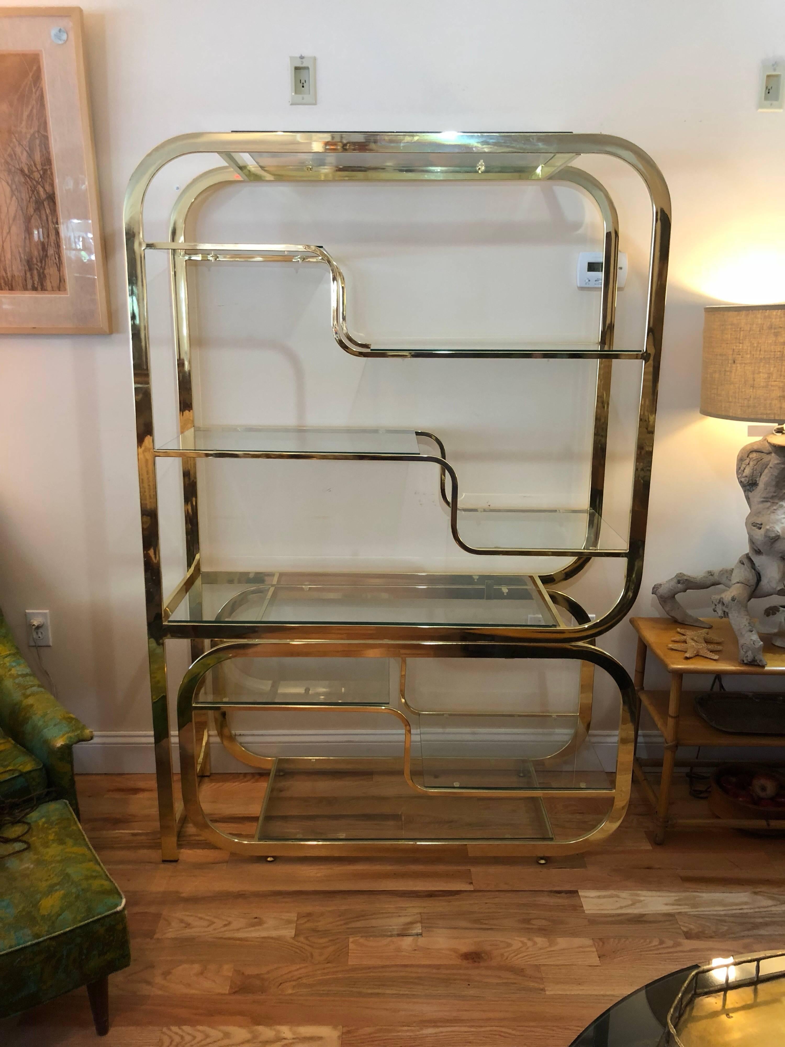 Milo Baughman DIA Style Brass and Glass Étagère 5