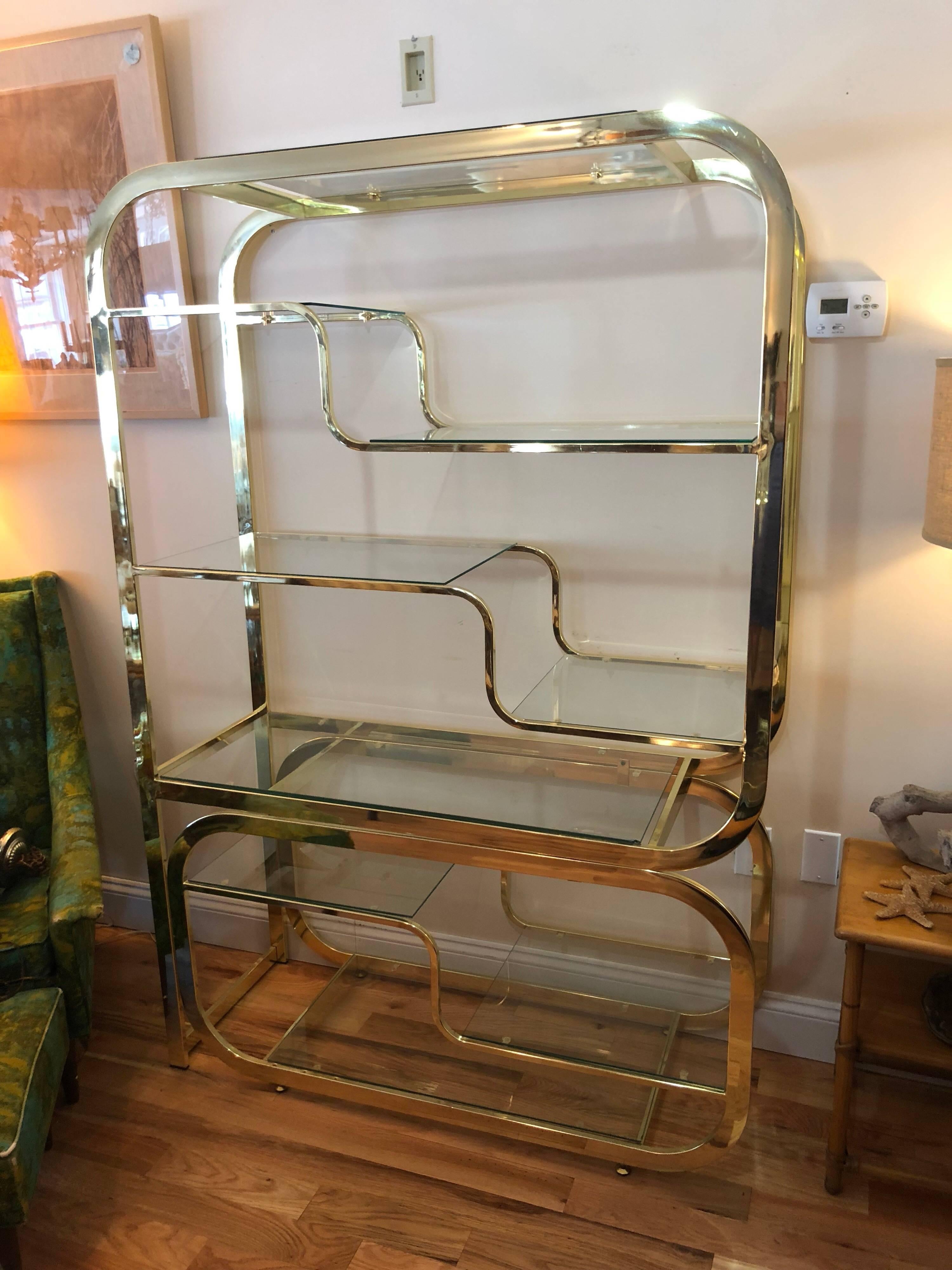 Hollywood Regency Milo Baughman DIA Style Brass and Glass Étagère
