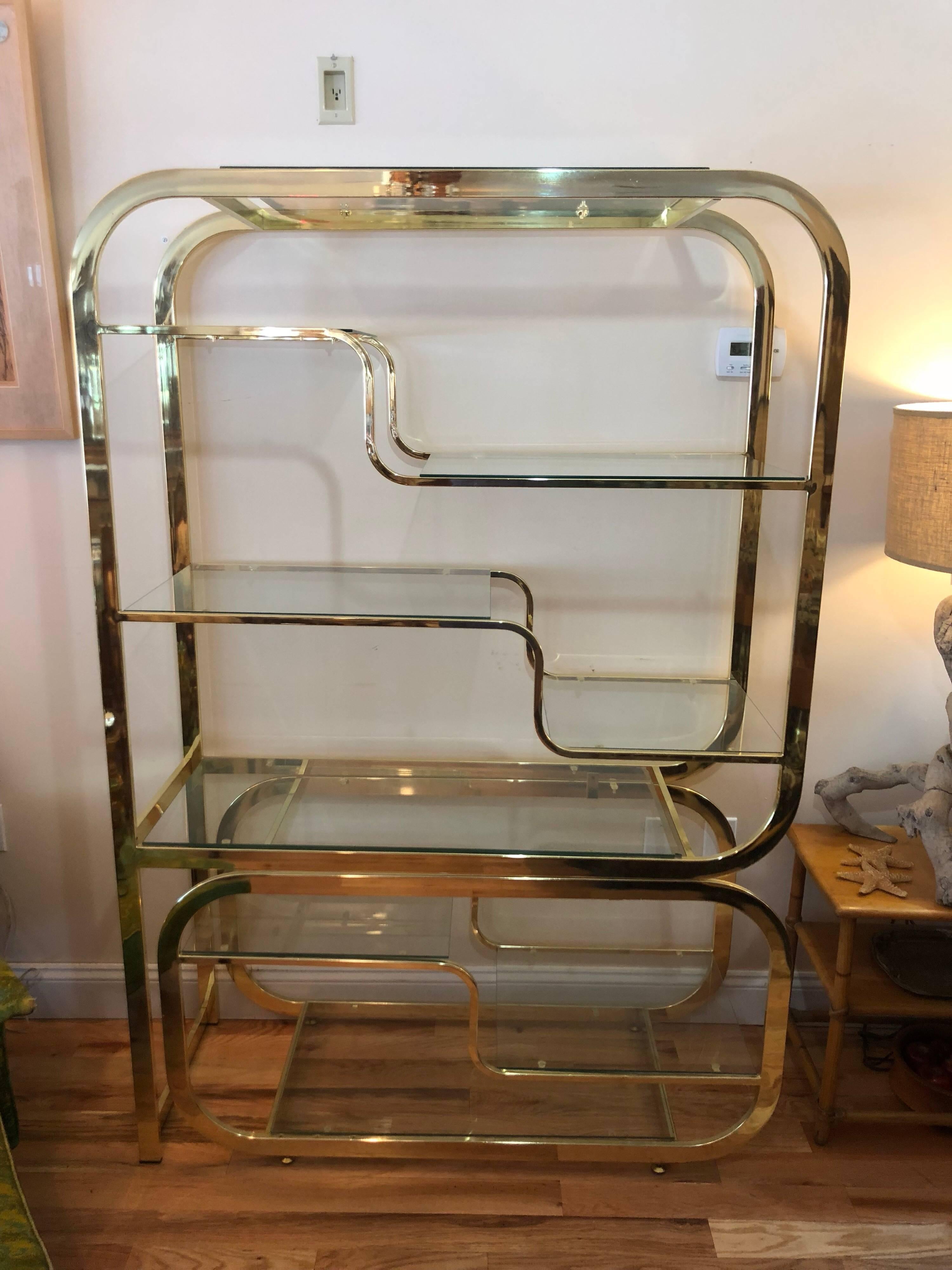 Milo Baughman DIA Style Brass and Glass Étagère In Good Condition In Redding, CT
