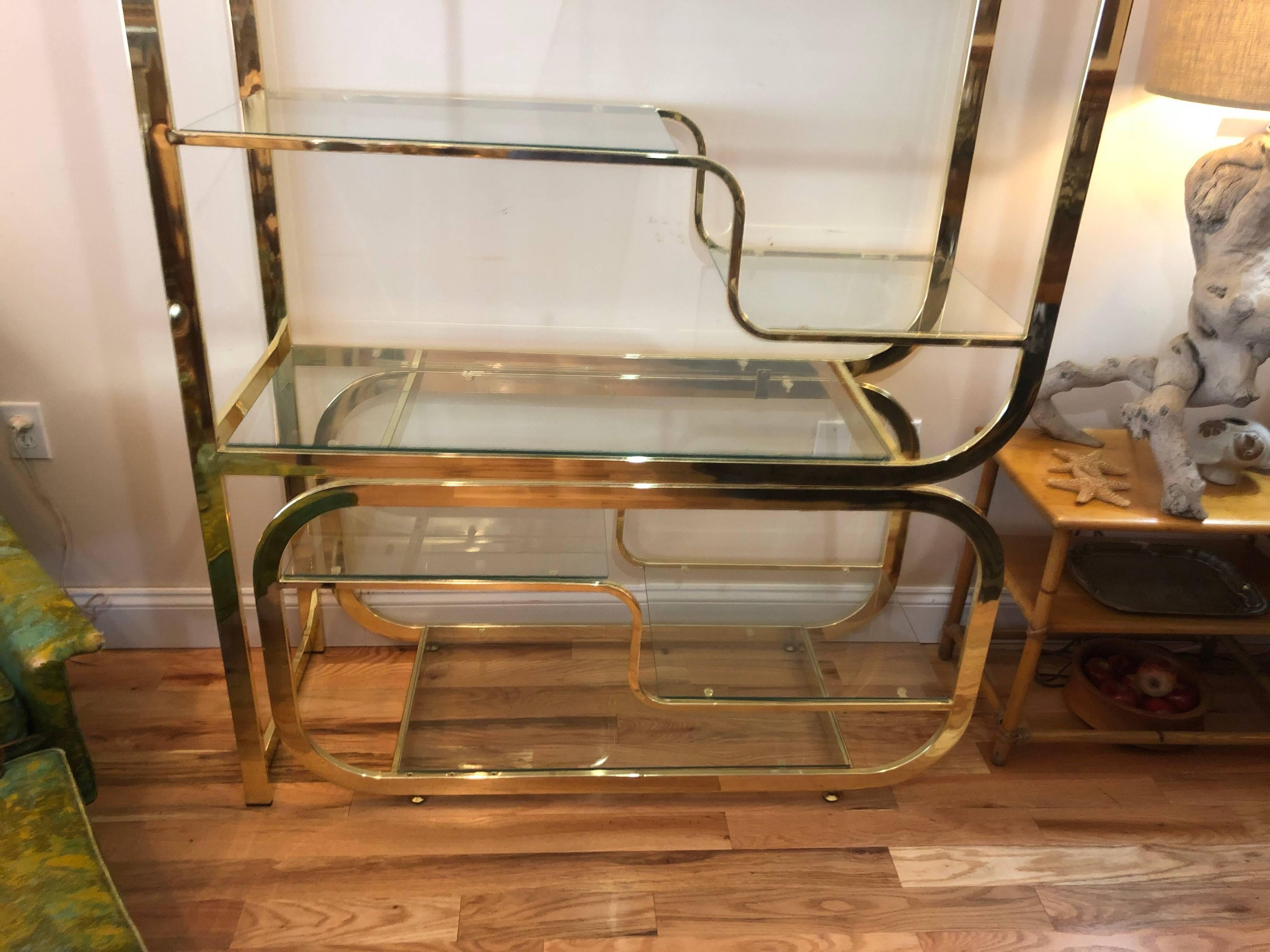 Late 20th Century Milo Baughman DIA Style Brass and Glass Étagère