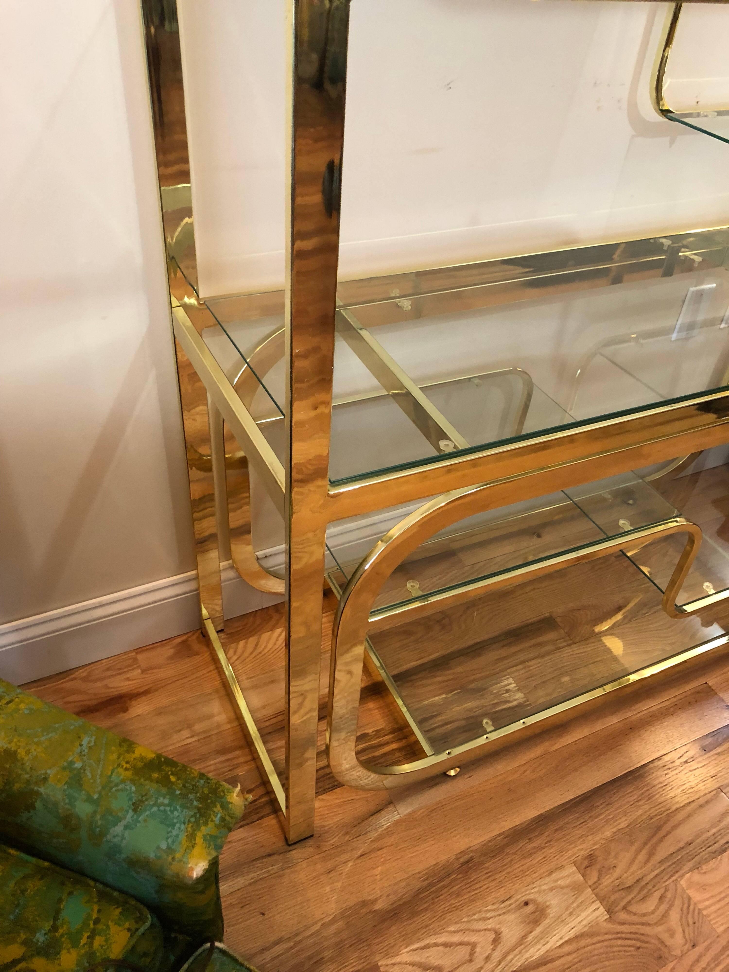 Milo Baughman DIA Style Brass and Glass Étagère 1