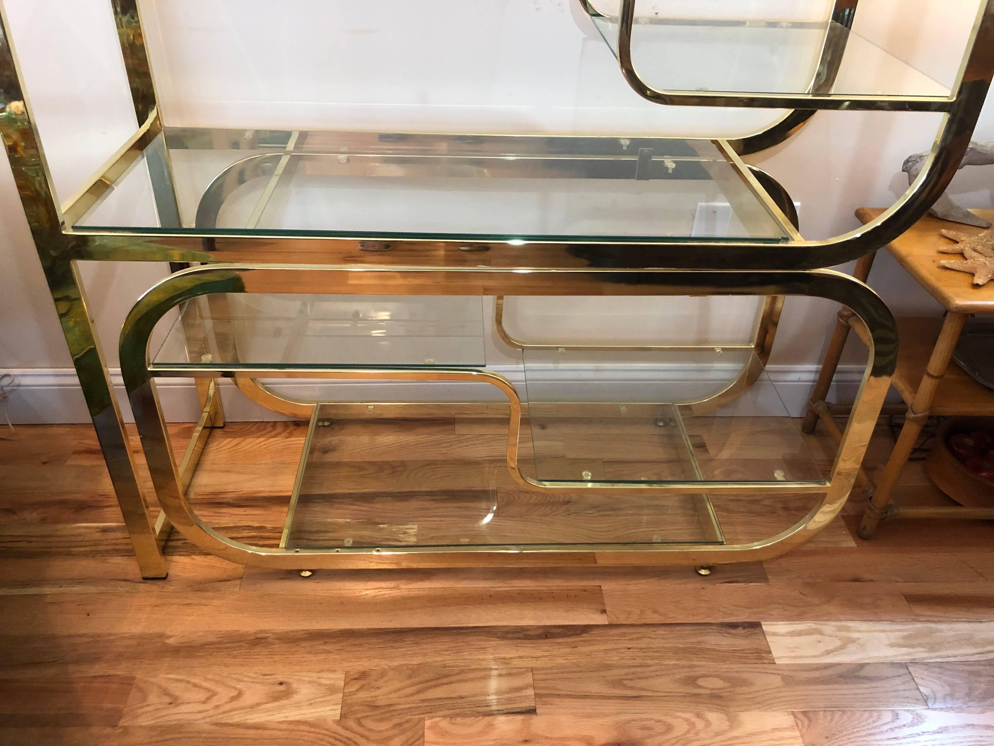 Milo Baughman DIA Style Brass and Glass Étagère 2
