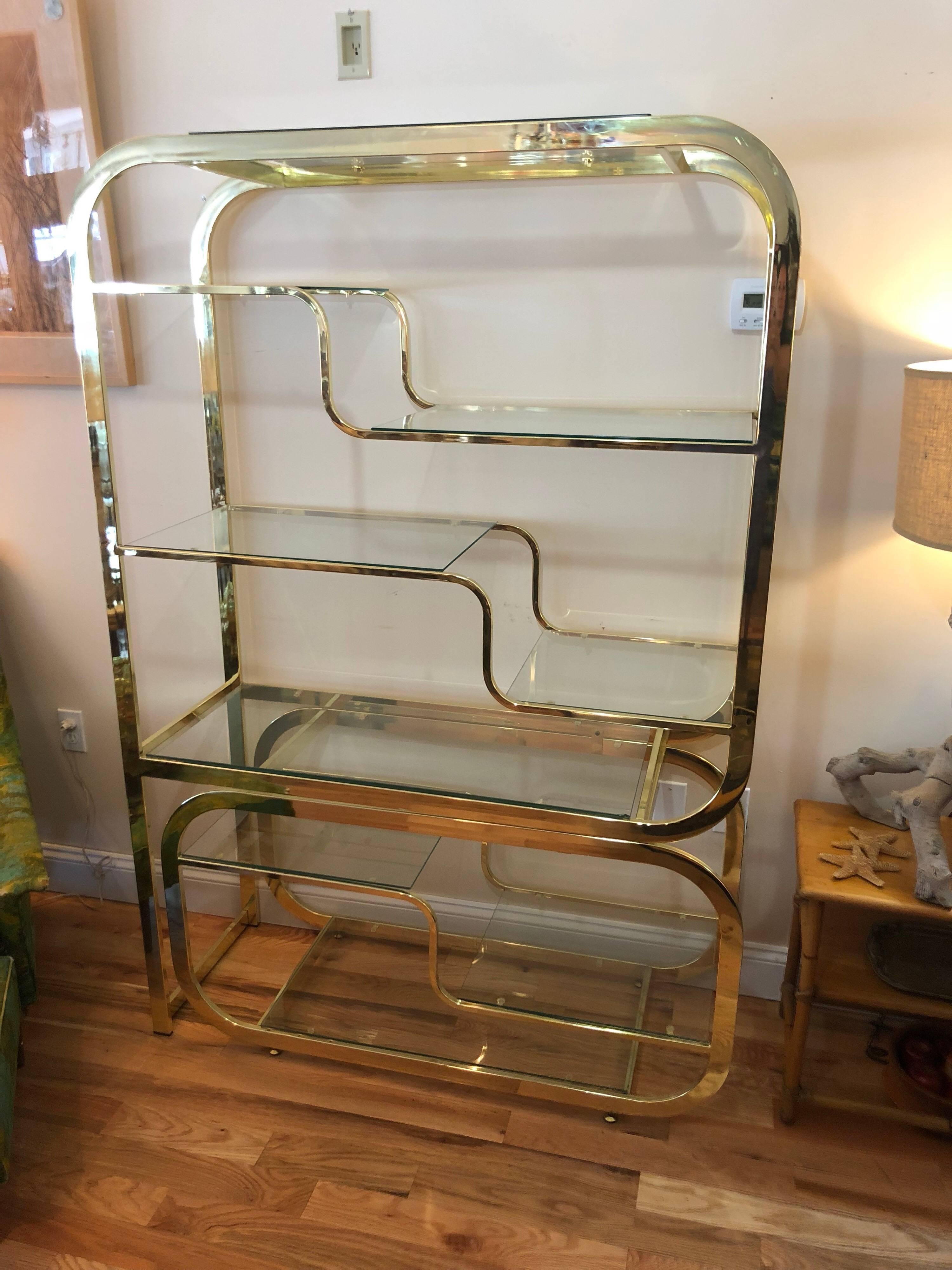 Milo Baughman DIA Style Brass and Glass Étagère 3