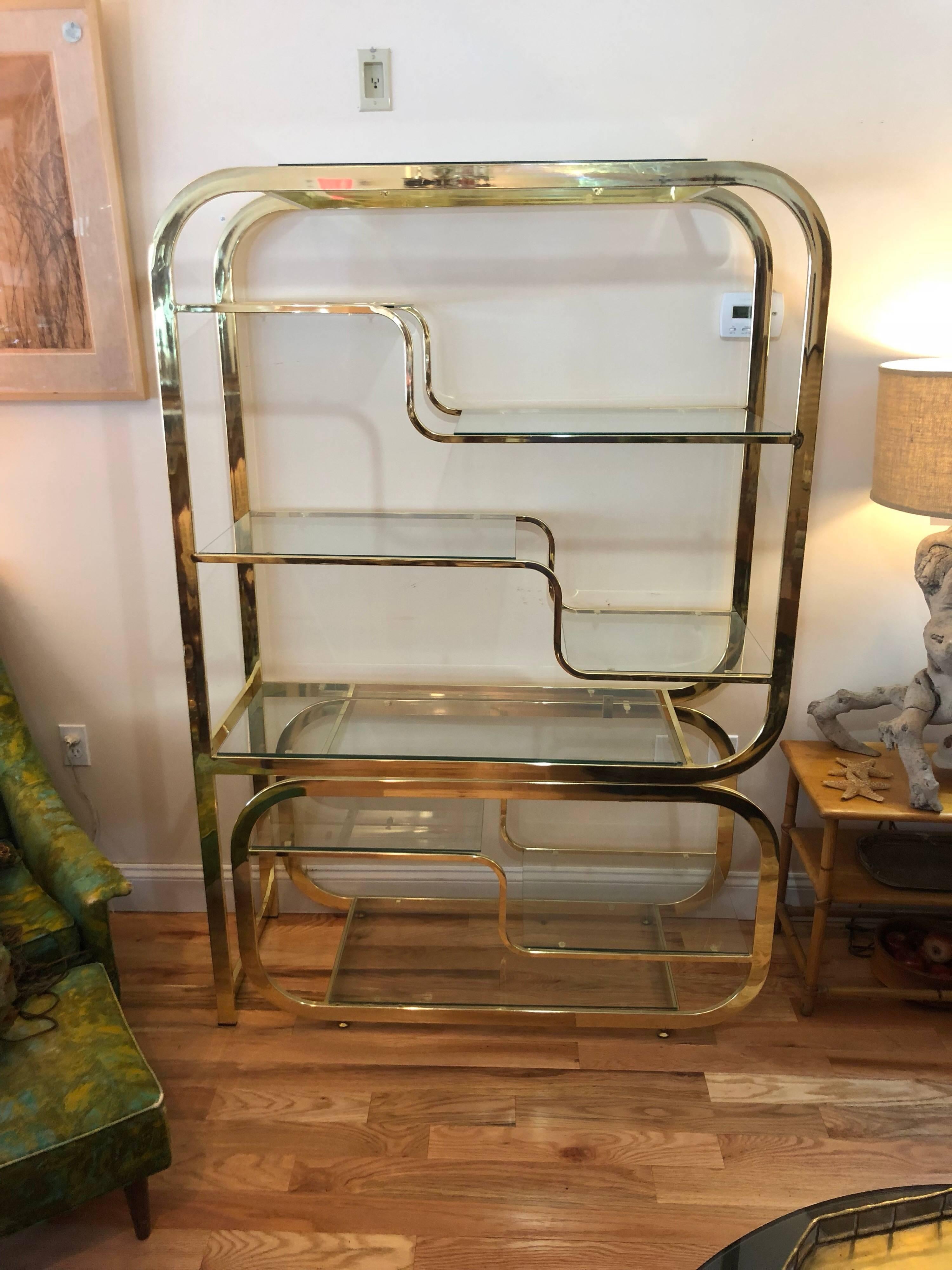 Milo Baughman DIA Style Brass and Glass Étagère 4
