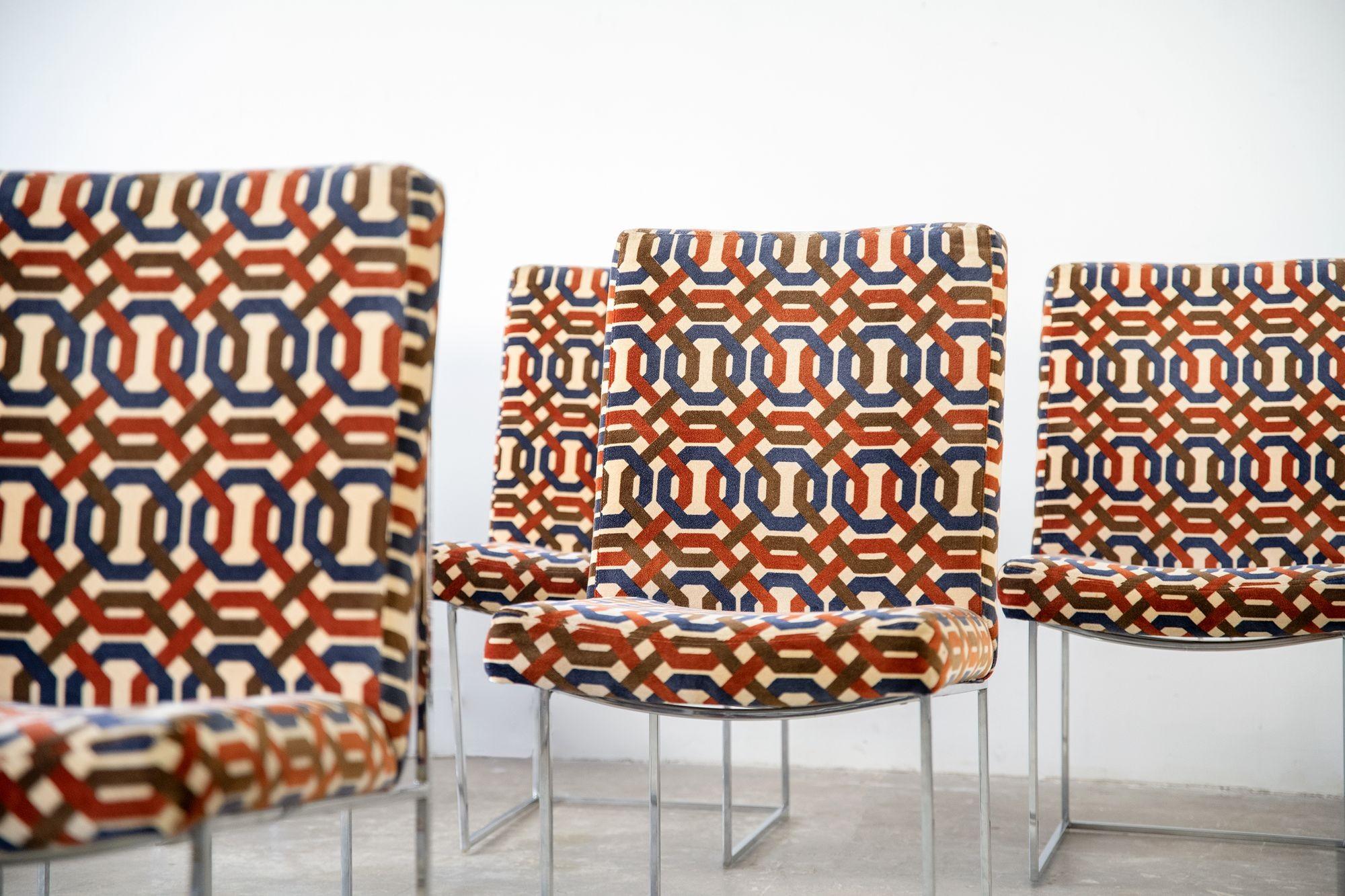 Mid-Century Modern Chaises de salle à manger Milo Baughman en chrome de la série Thin Line de Thayer Coggin des années 1970 en vente
