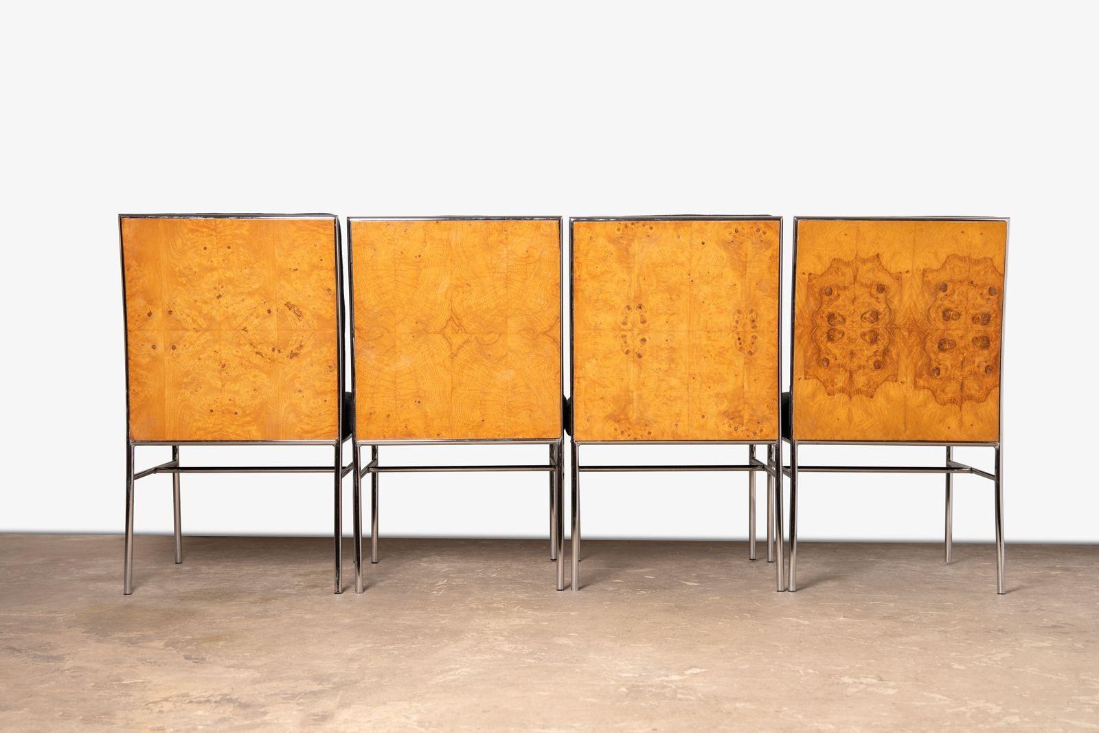 Milo Baughman Esszimmerstühle für Thayer Coggin aus olivfarbenem Wurzelholz, Vierer-Set, 1970 (Moderne der Mitte des Jahrhunderts) im Angebot