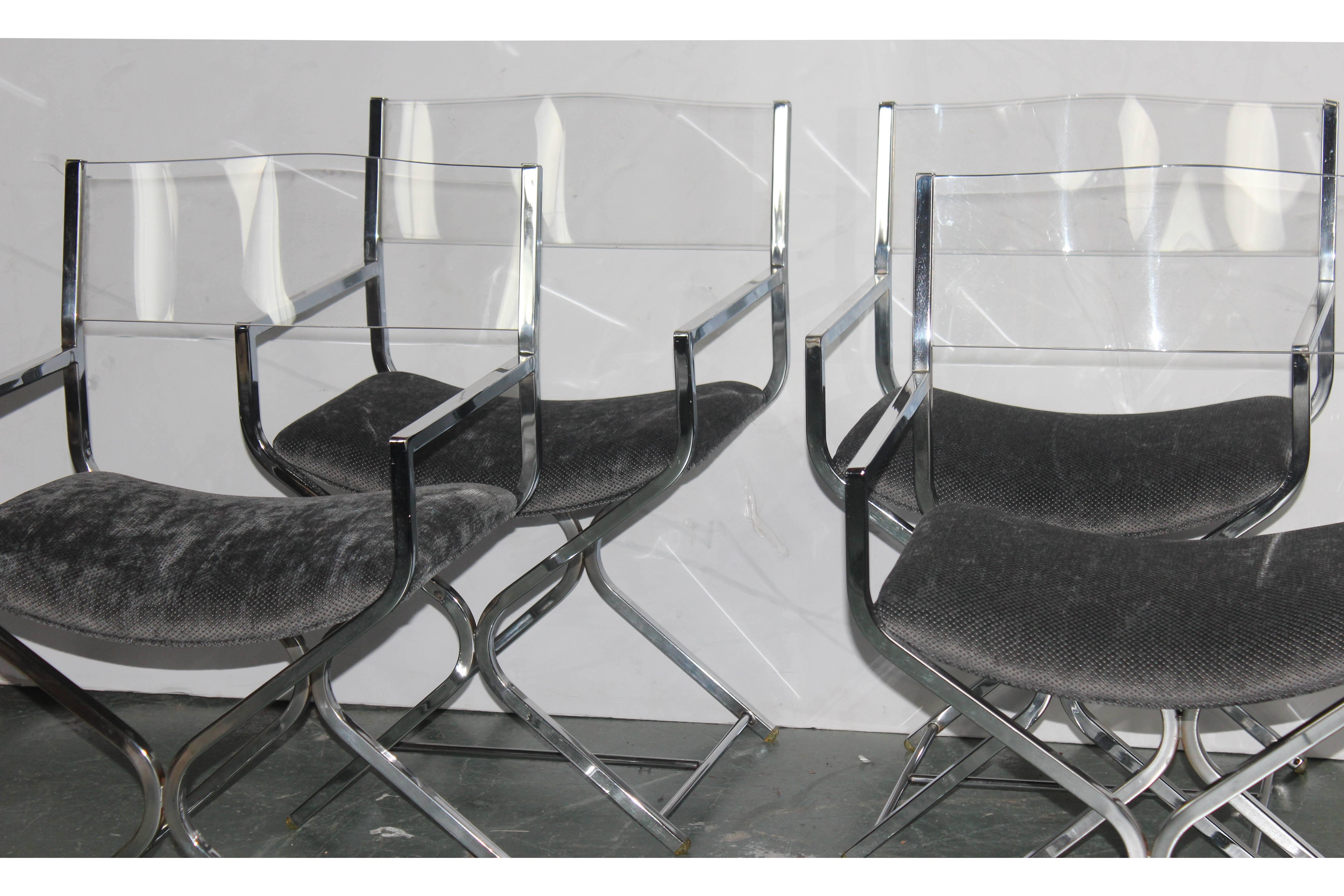 Late 20th Century Milo Baughman Style Dining Chairs Set of Four