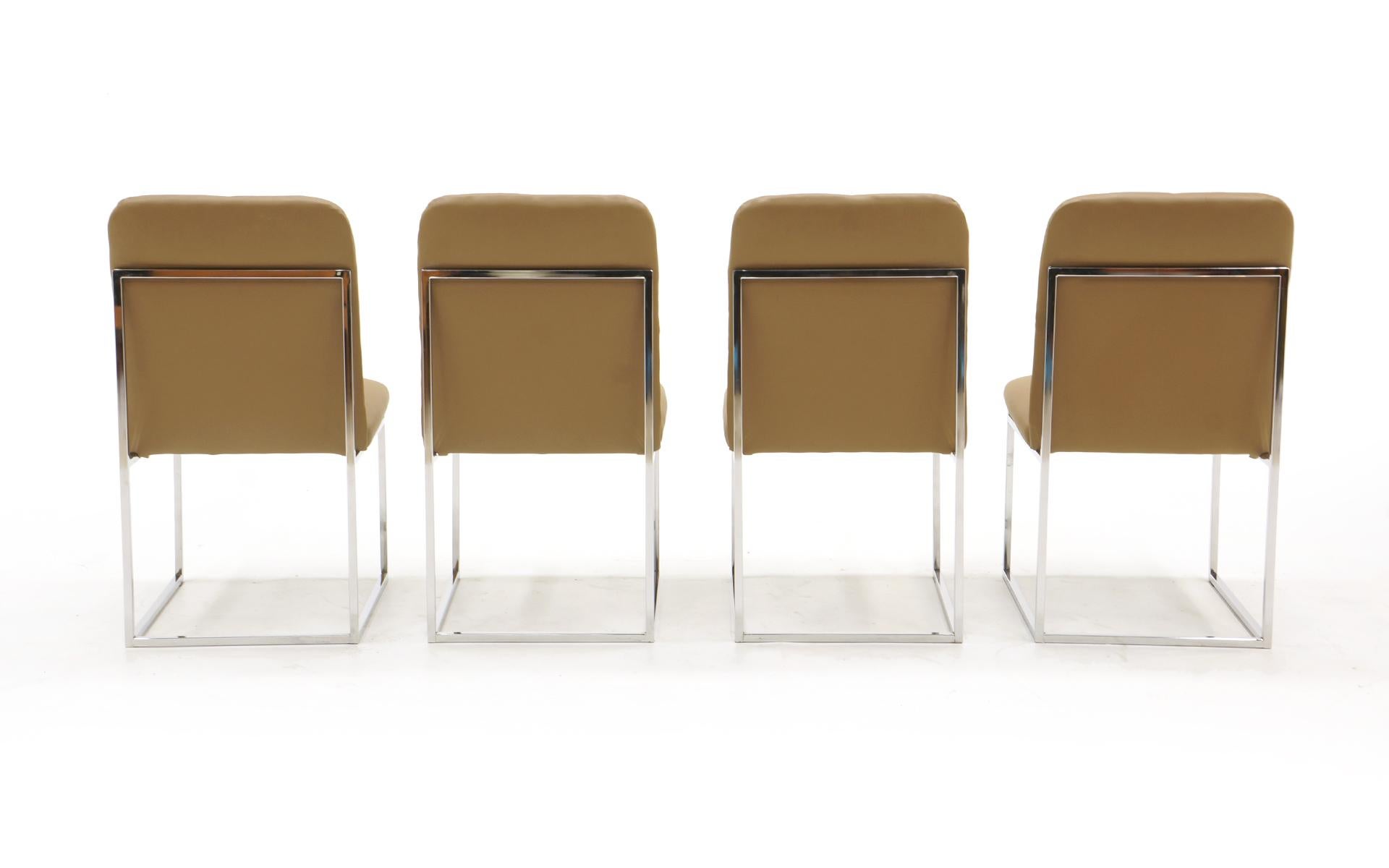 Milo Baughman Dining Chairs, Set of Four, Chrome and Tan Leather In Good Condition In Kansas City, MO