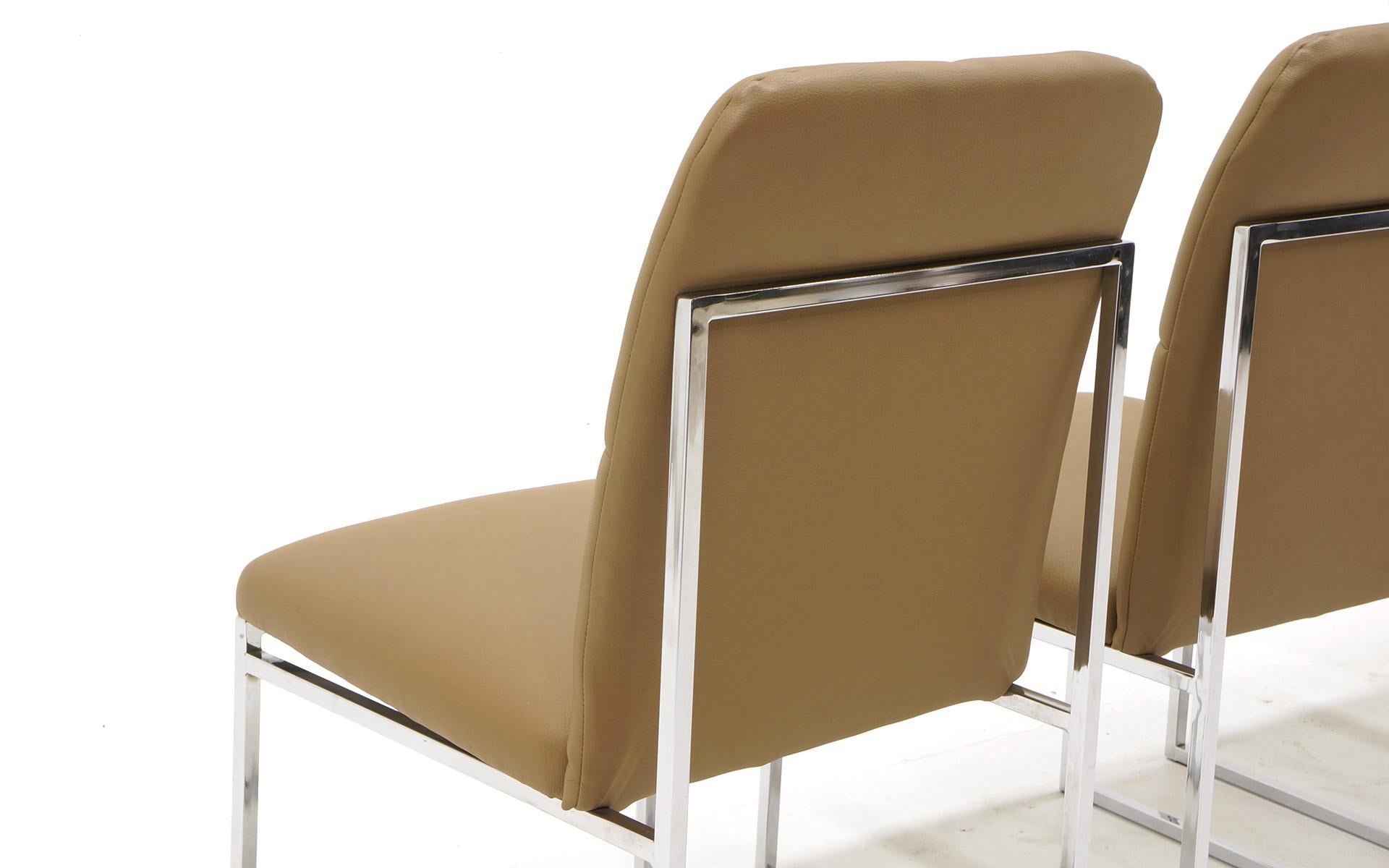 Late 20th Century Milo Baughman Dining Chairs, Set of Four, Chrome and Tan Leather