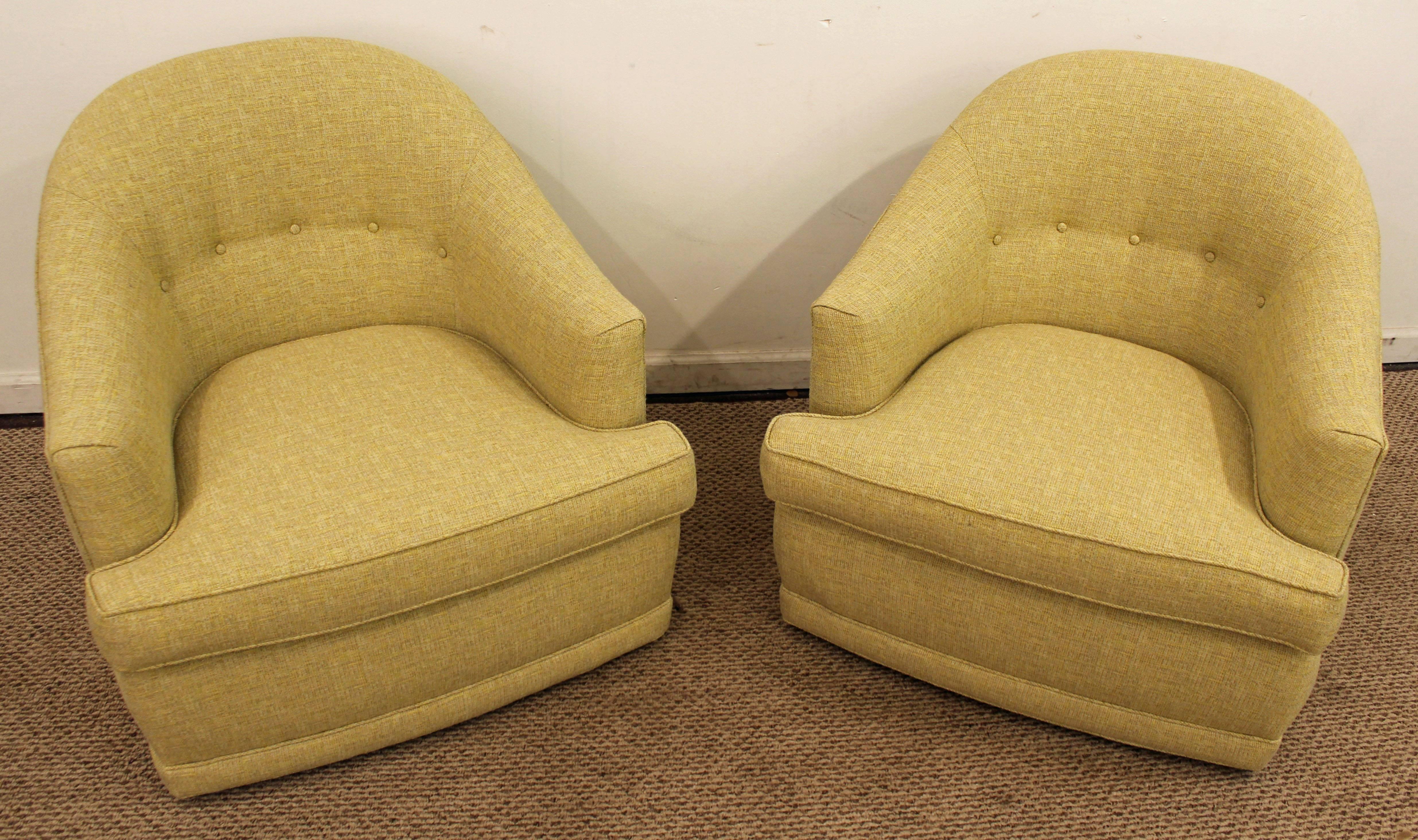 The chairs are freshly upholstered with custom fabric. The color is 