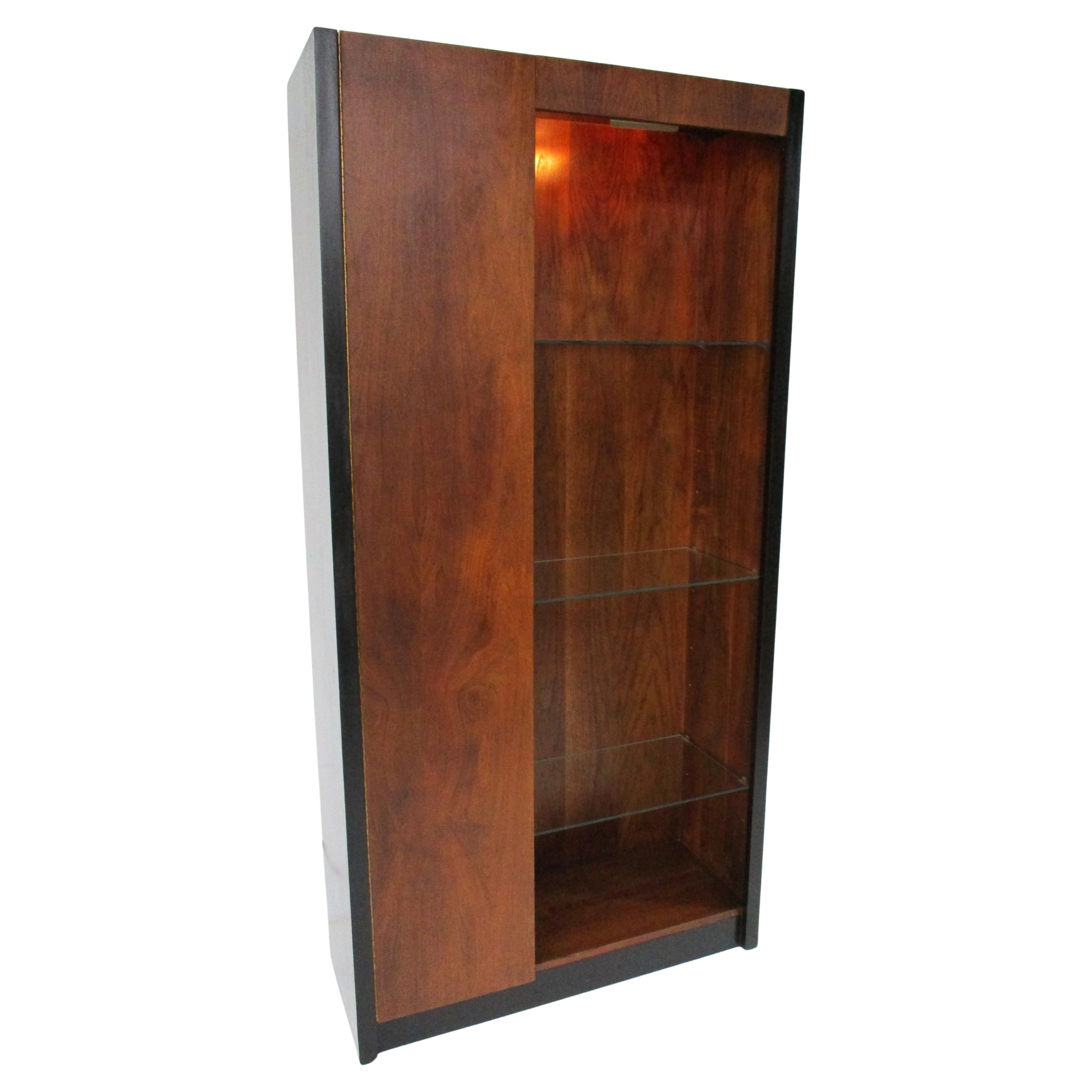 Milo Baughman Directional Styled Walnut Cabinet / Bookcase