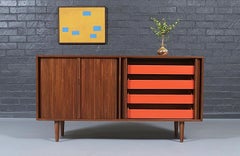 Milo Baughman Double-Tambour Door Credenza w/ Lacquered Drawers for Glenn of CA