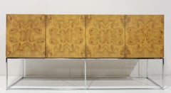 Milo Baughman Dramatic Burled Olivewood Sideboard on Chrome Base