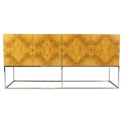 Milo Baughman Dramatic Burled Olivewood Sideboard on Chrome Base