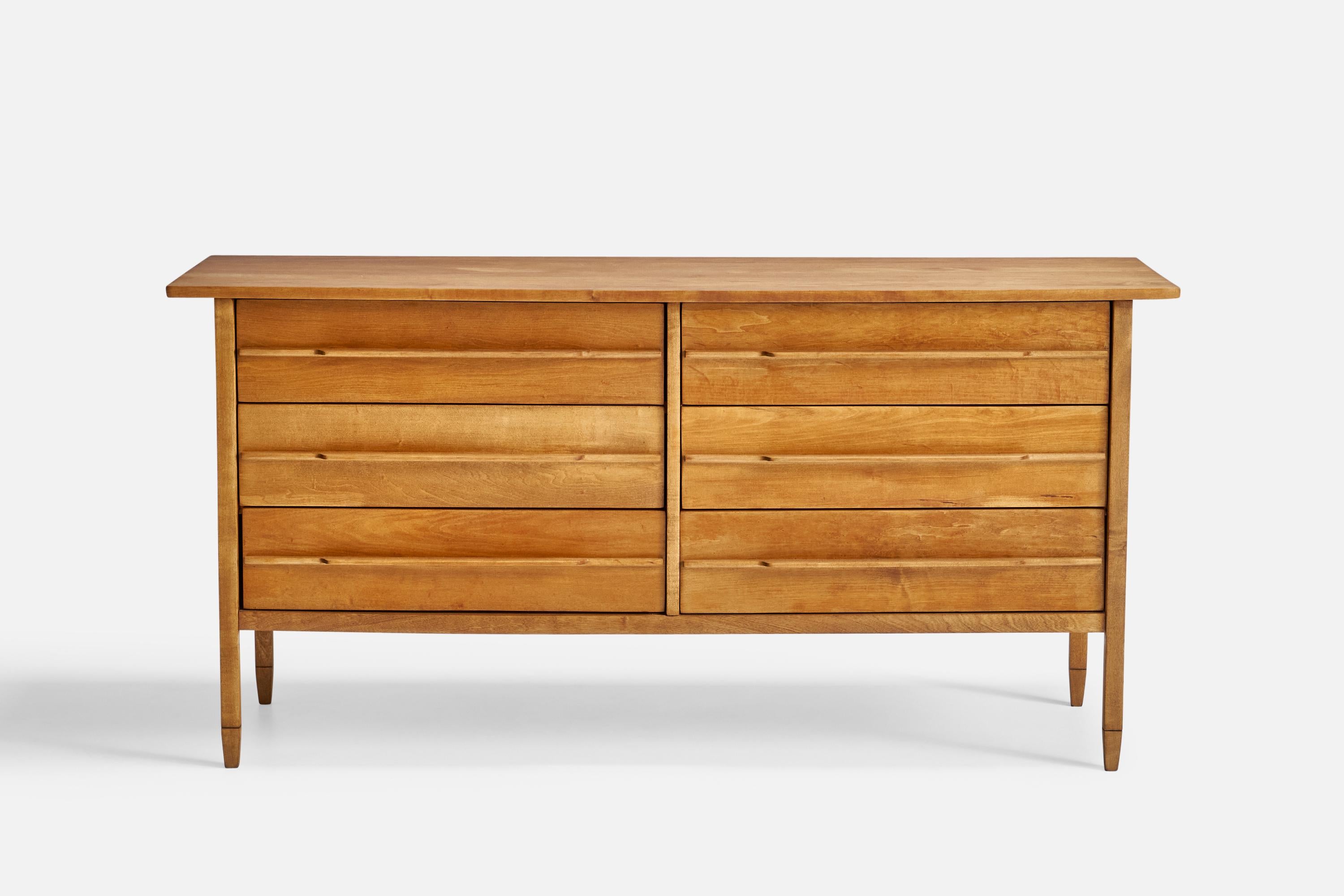 A maple dresser designed by Milo Baughman and produced by Murray Furniture Manufacture Company, Winchendon, Massachusetts, USA, 1950s.