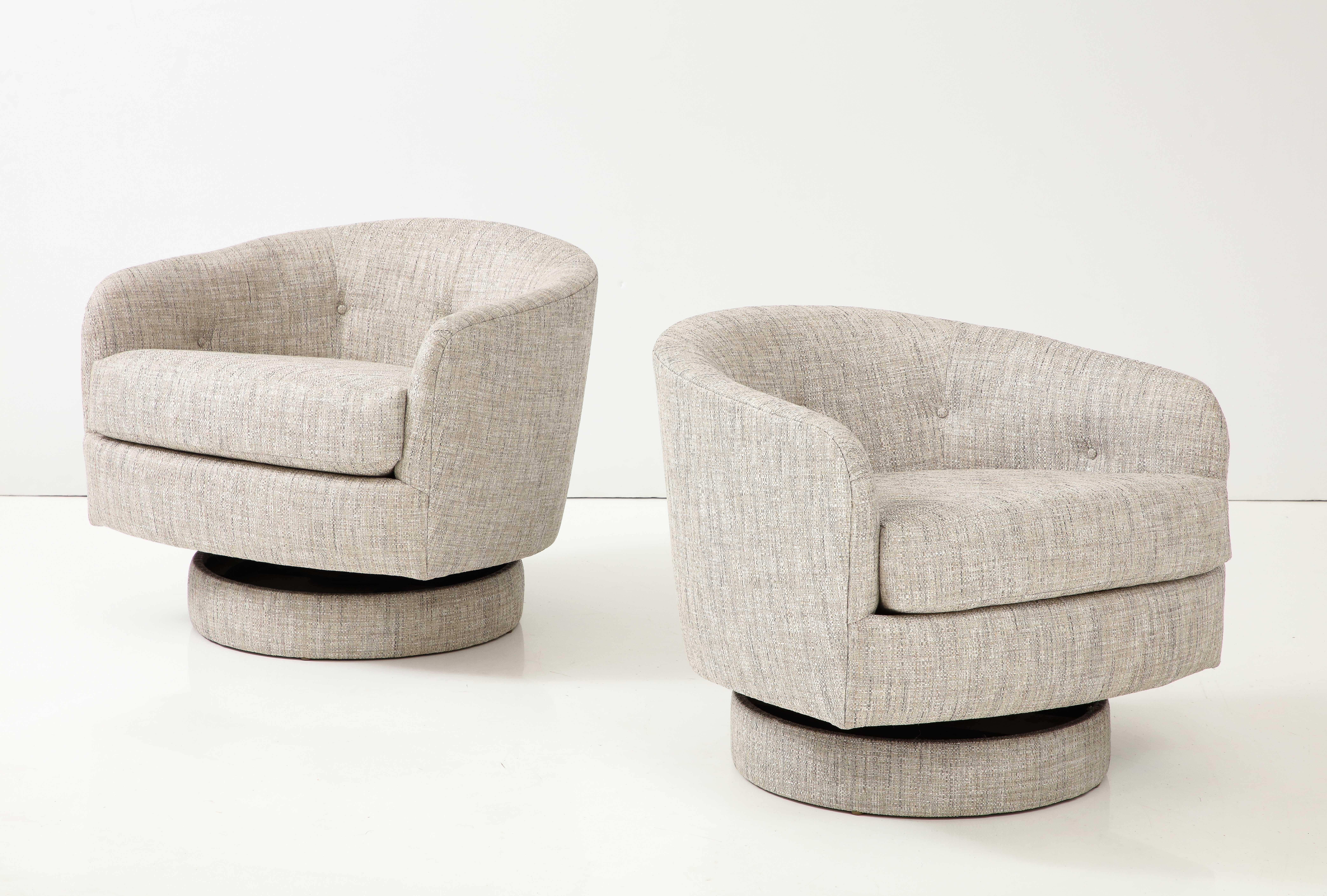 20th Century Milo Baughman Ecru Silk Tilt/Swivel Club Chairs, labeled