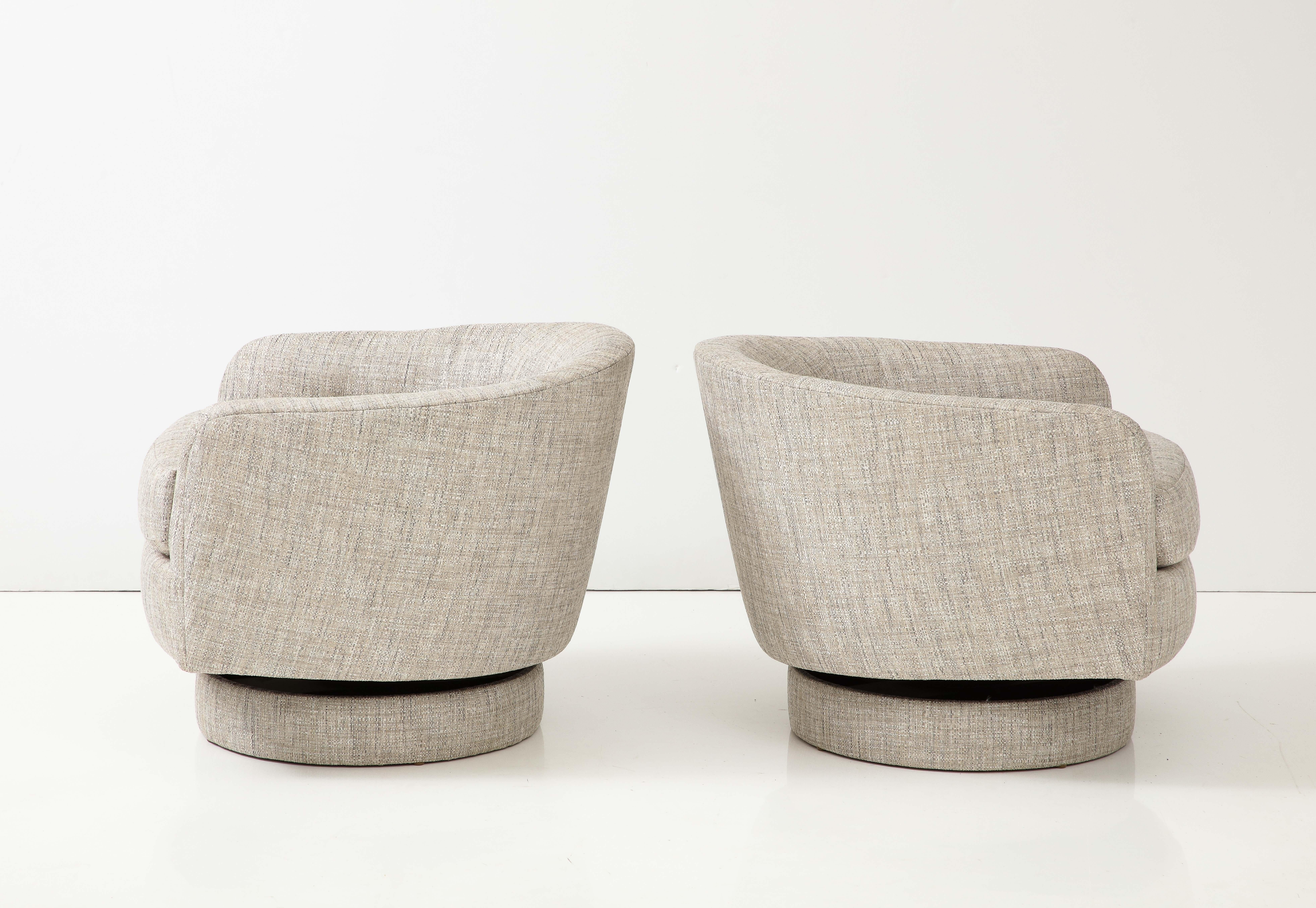Upholstery Milo Baughman Ecru Silk Tilt/Swivel Club Chairs, labeled