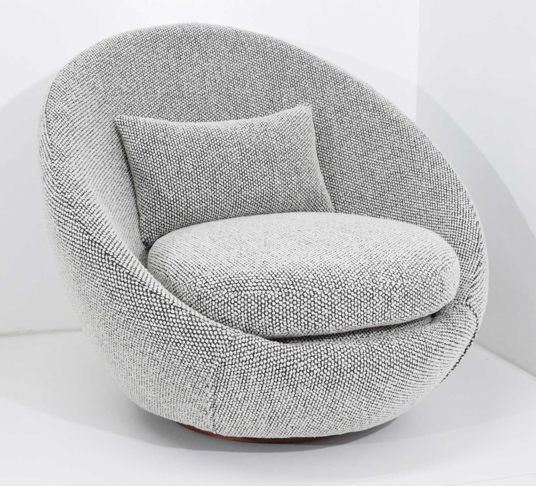 North American Milo Baughman Egg Swivel Chair in Black and White Nubby Upholstery