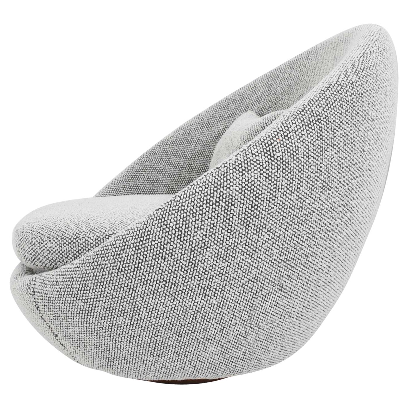Milo Baughman Egg Swivel Chair in Black and White Nubby Upholstery