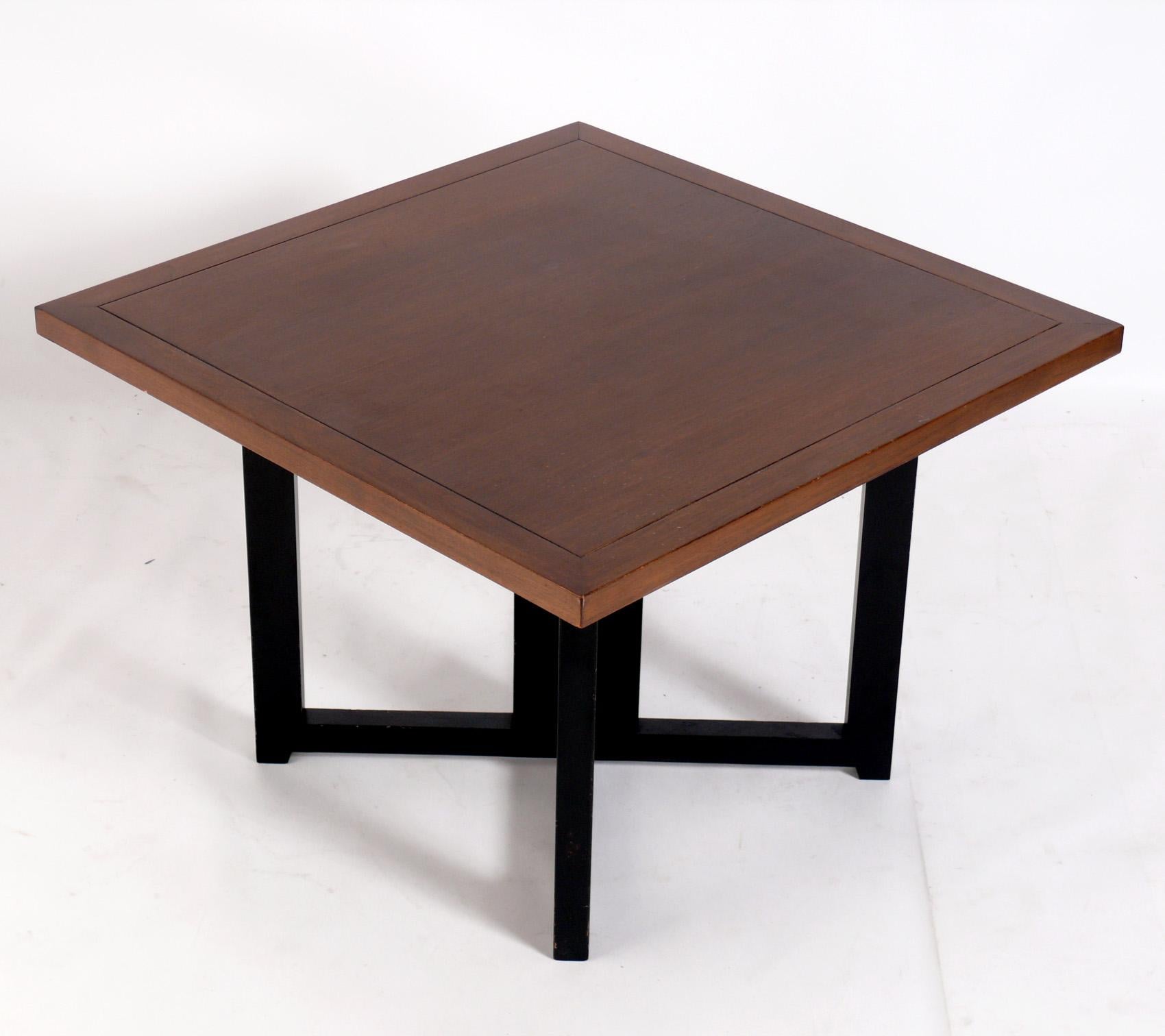 Clean Lined End Table, attributed to Milo Baughman for Directional, unsigned, American, circa 1960s. It is a versatile size and can be used as a side or end table, or as a night stand.