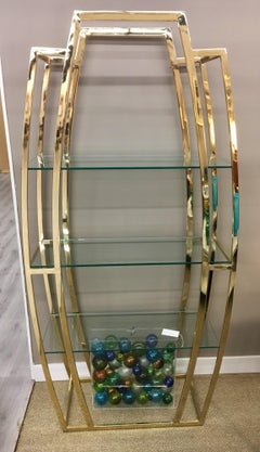 Milo Baughman Étagère Polished Brass and Glass Shelves Shelving Unit
