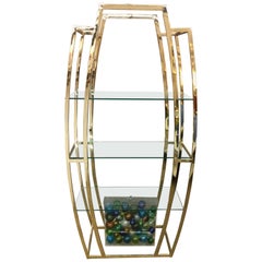 Milo Baughman Étagère Polished Brass and Glass Shelves Shelving Unit