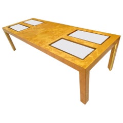 Table de salle à manger extensible en bois de ronce et verre, vers 1977.