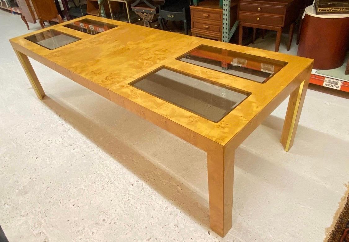Expandable Burl Wood and Glass Burled Dining Table, circa 1977 3