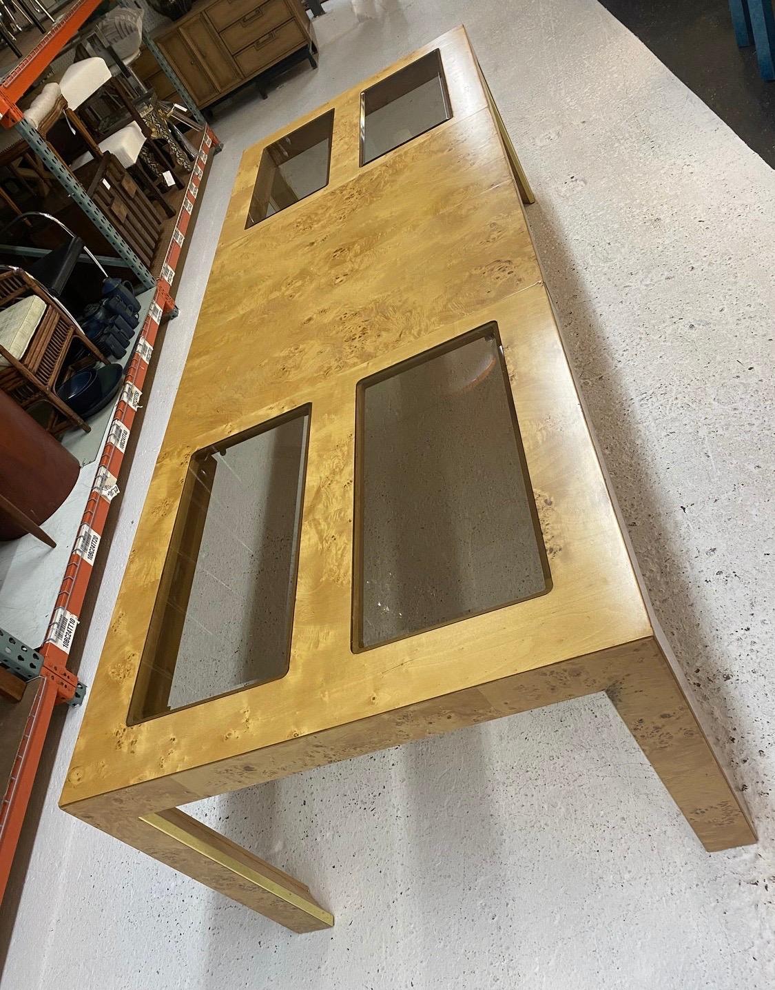 Expandable Burl Wood and Glass Burled Dining Table, circa 1977 2