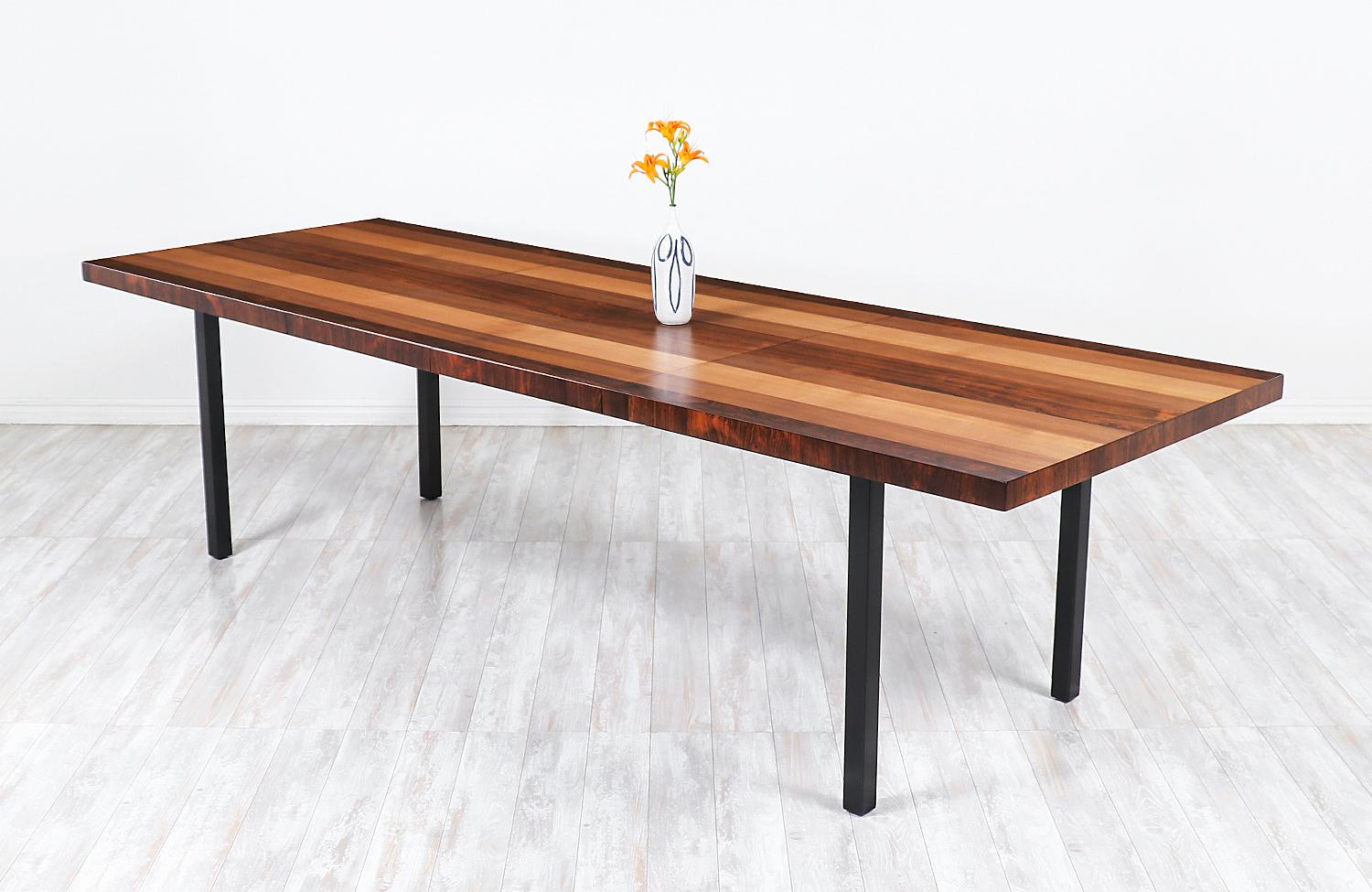 Mid-Century Modern Milo Baughman Expanding Multi-Wood Dining Table for Directional