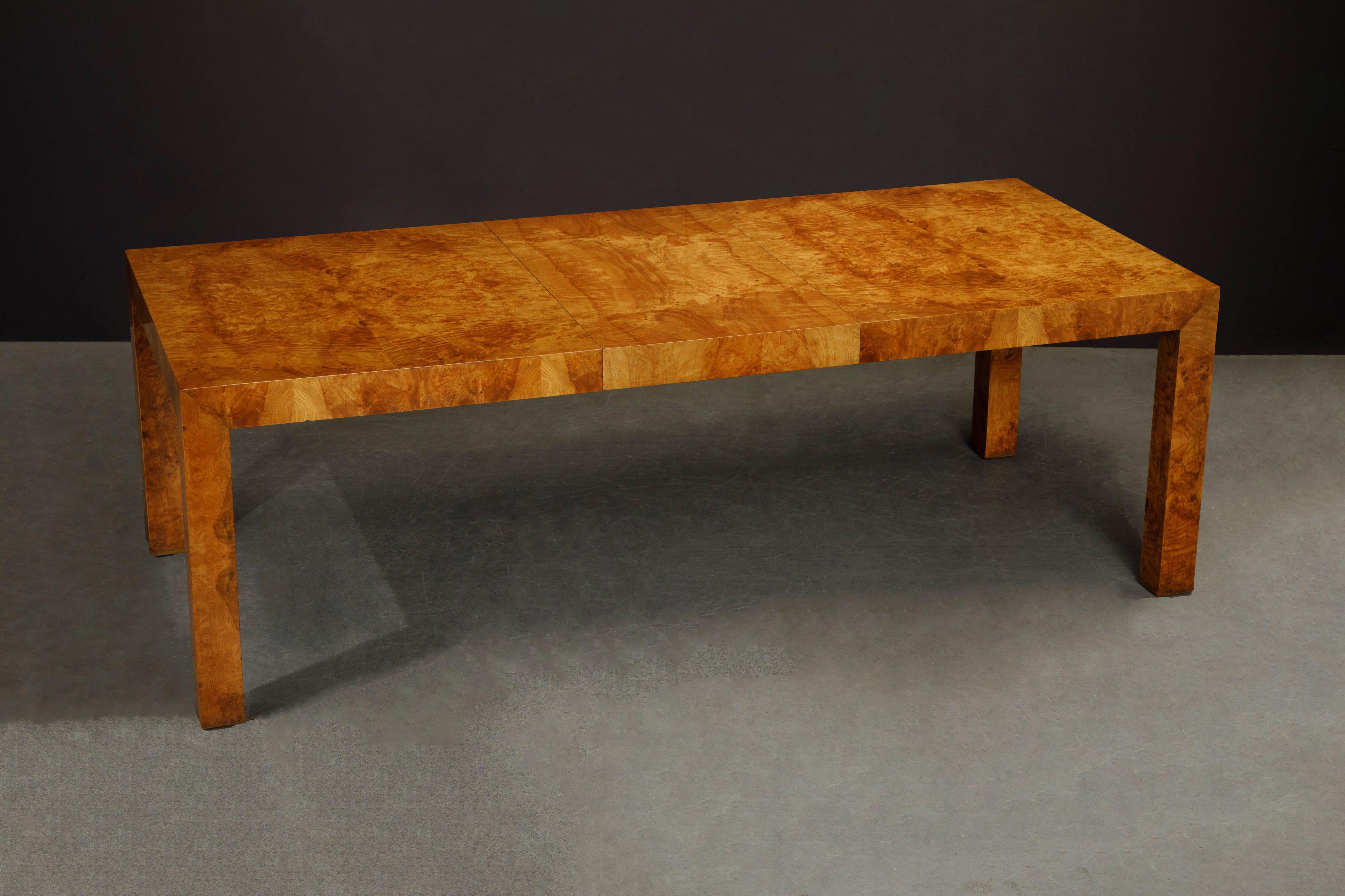 Milo Baughman Extendable Burl Dining Table Refinished in a French Polish, 1970s  4