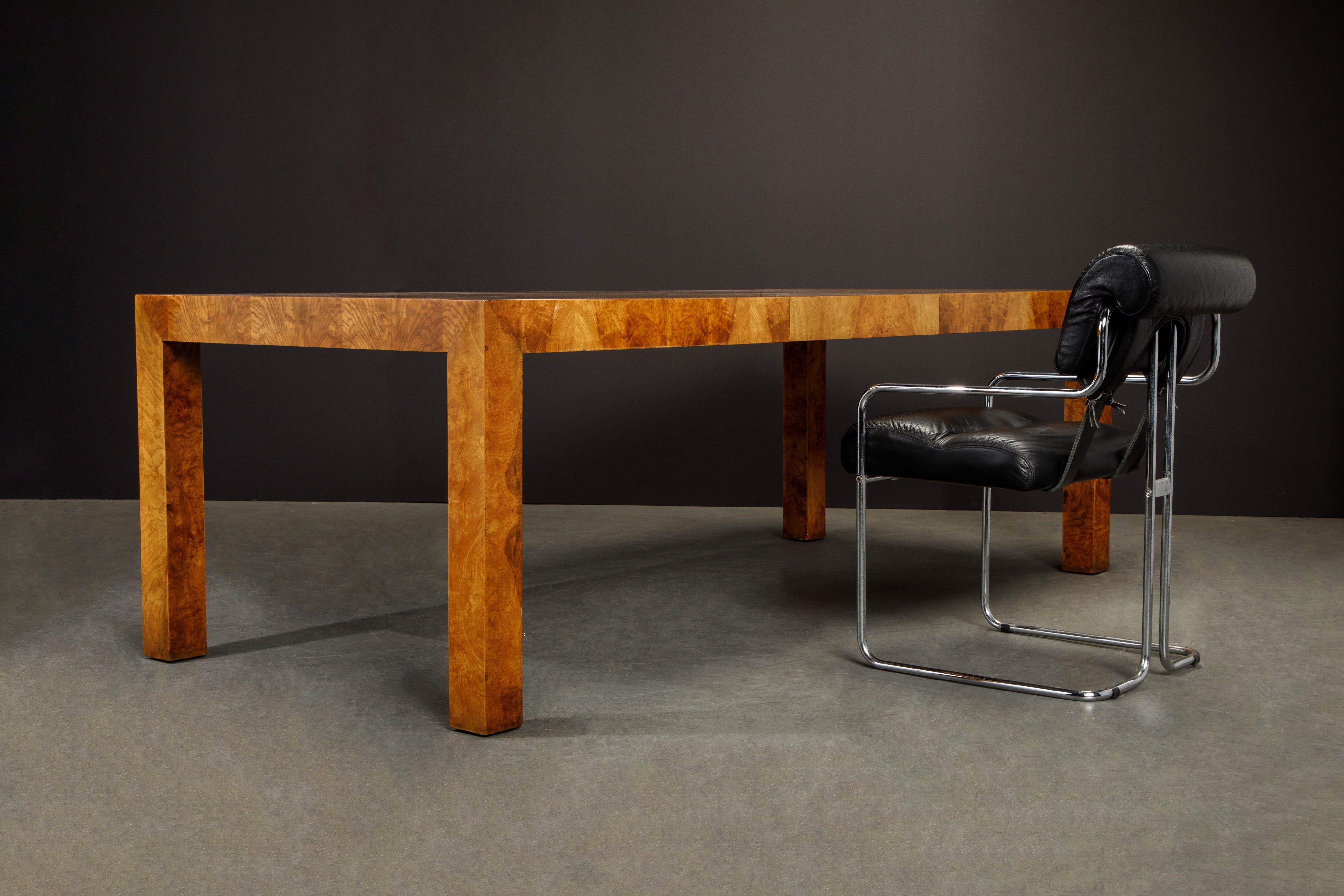 Milo Baughman Extendable Burl Dining Table Refinished in a French Polish, 1970s  12