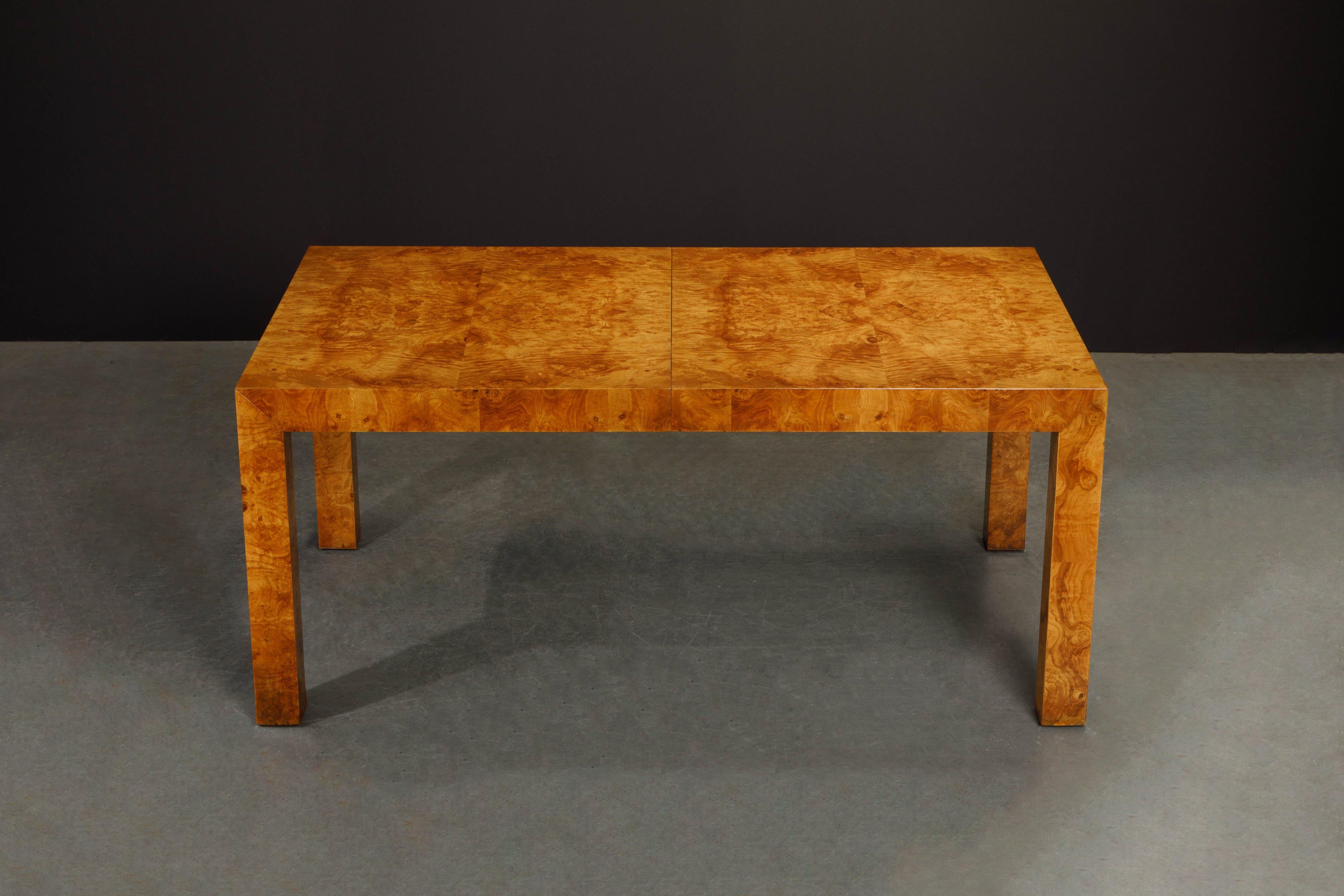 Mid-Century Modern Milo Baughman Extendable Burl Dining Table Refinished in a French Polish, 1970s 