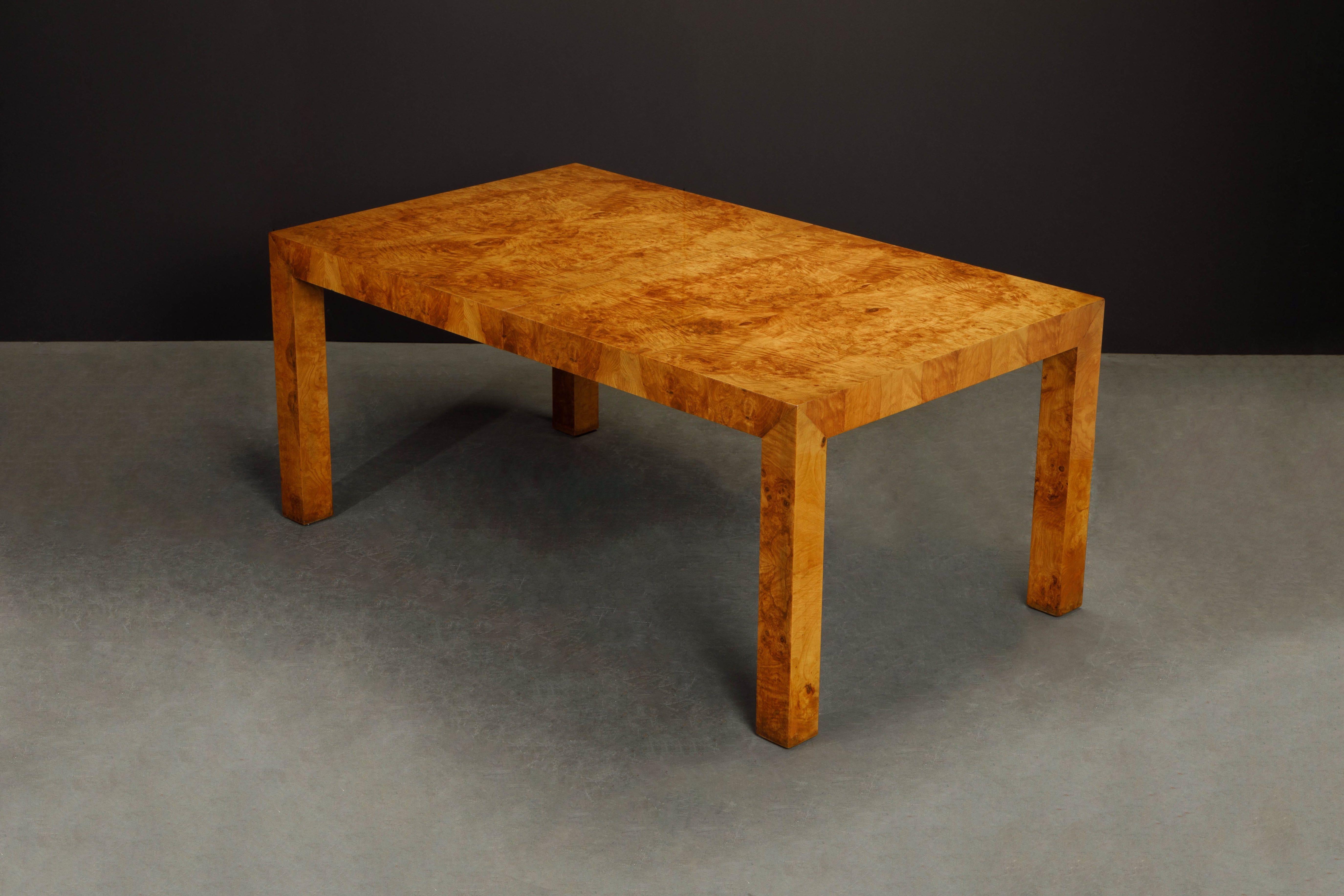 Late 20th Century Milo Baughman Extendable Burl Dining Table Refinished in a French Polish, 1970s 