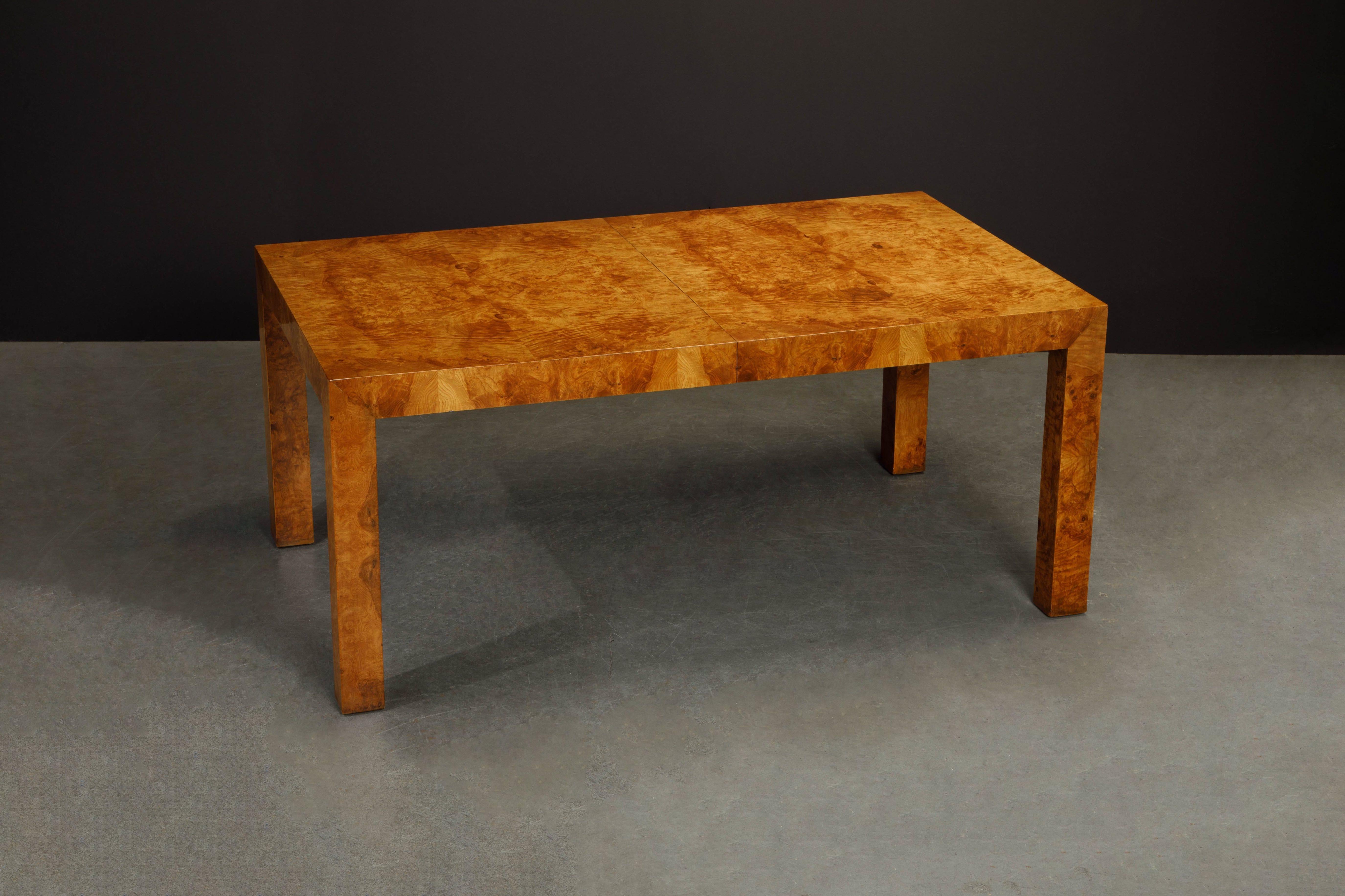 Wood Milo Baughman Extendable Burl Dining Table Refinished in a French Polish, 1970s 