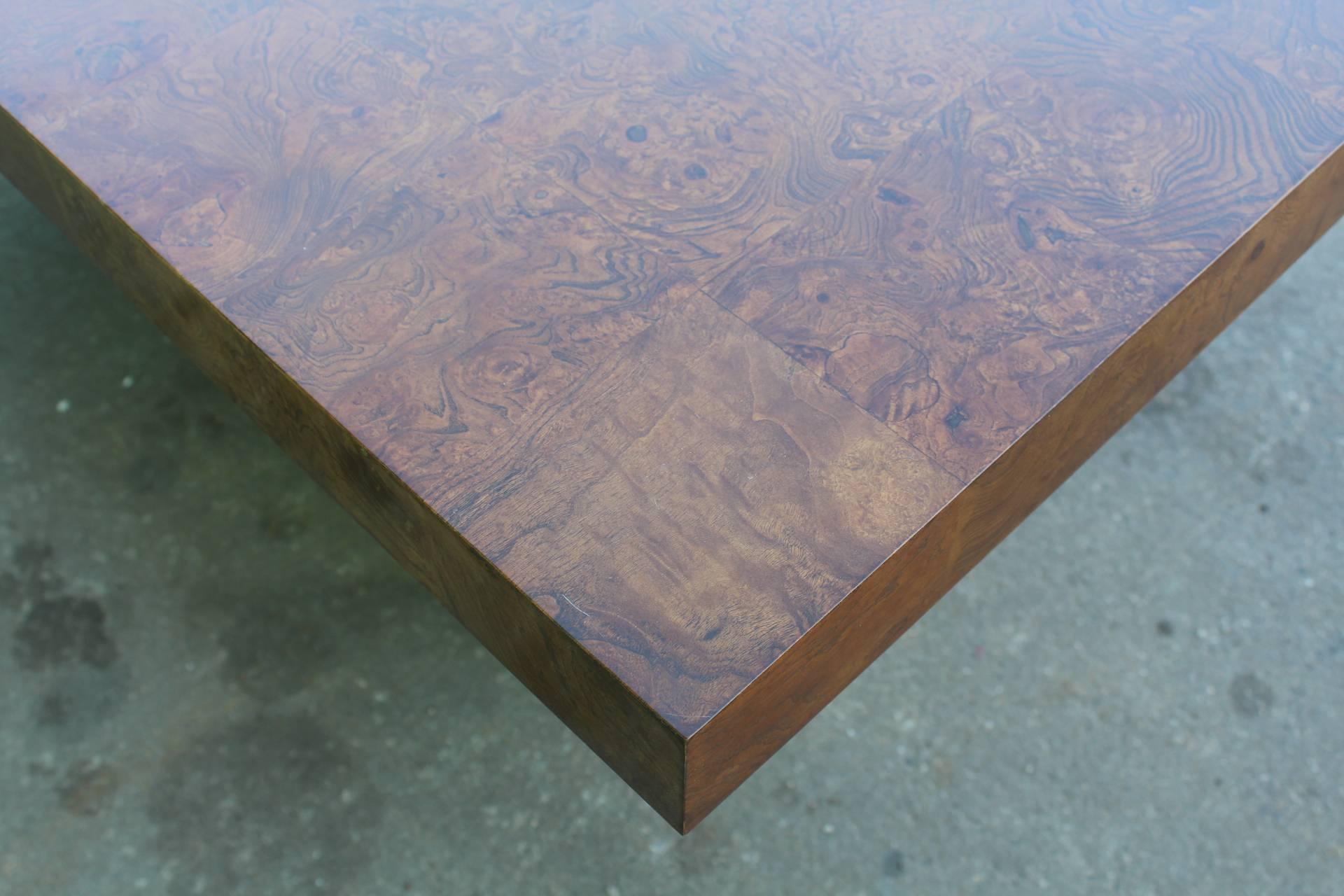 Milo Baughman Extendable Dining Table of Burl Wood Tiles on Chrome Base 1