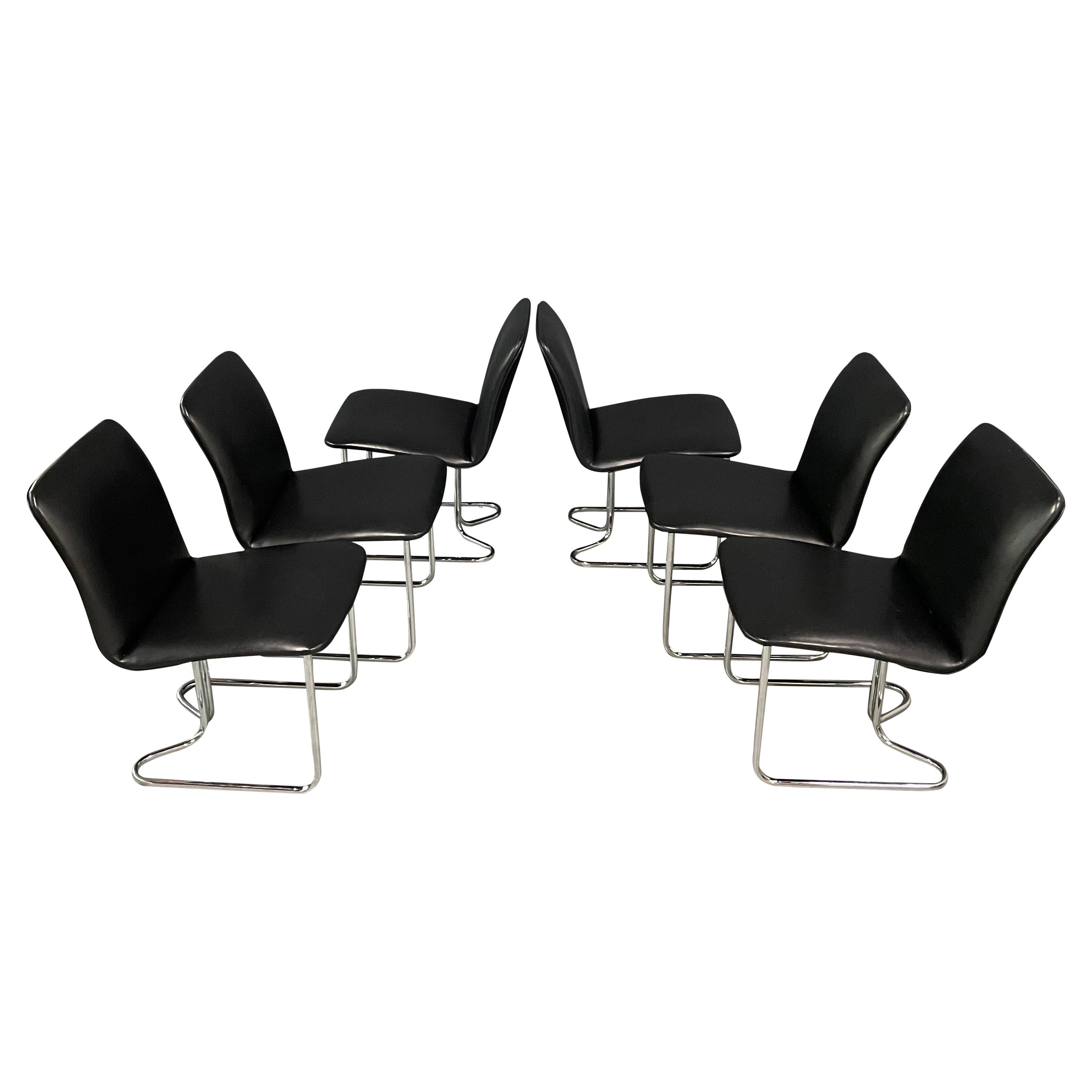 DIA Set of Six Chrome Cantilevered Dining Chairs Mid Century For Sale