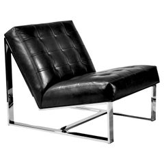 Milo Baughman EZ Rider Lounge Chair, pelle nera, Thayer Coggin, 1969.