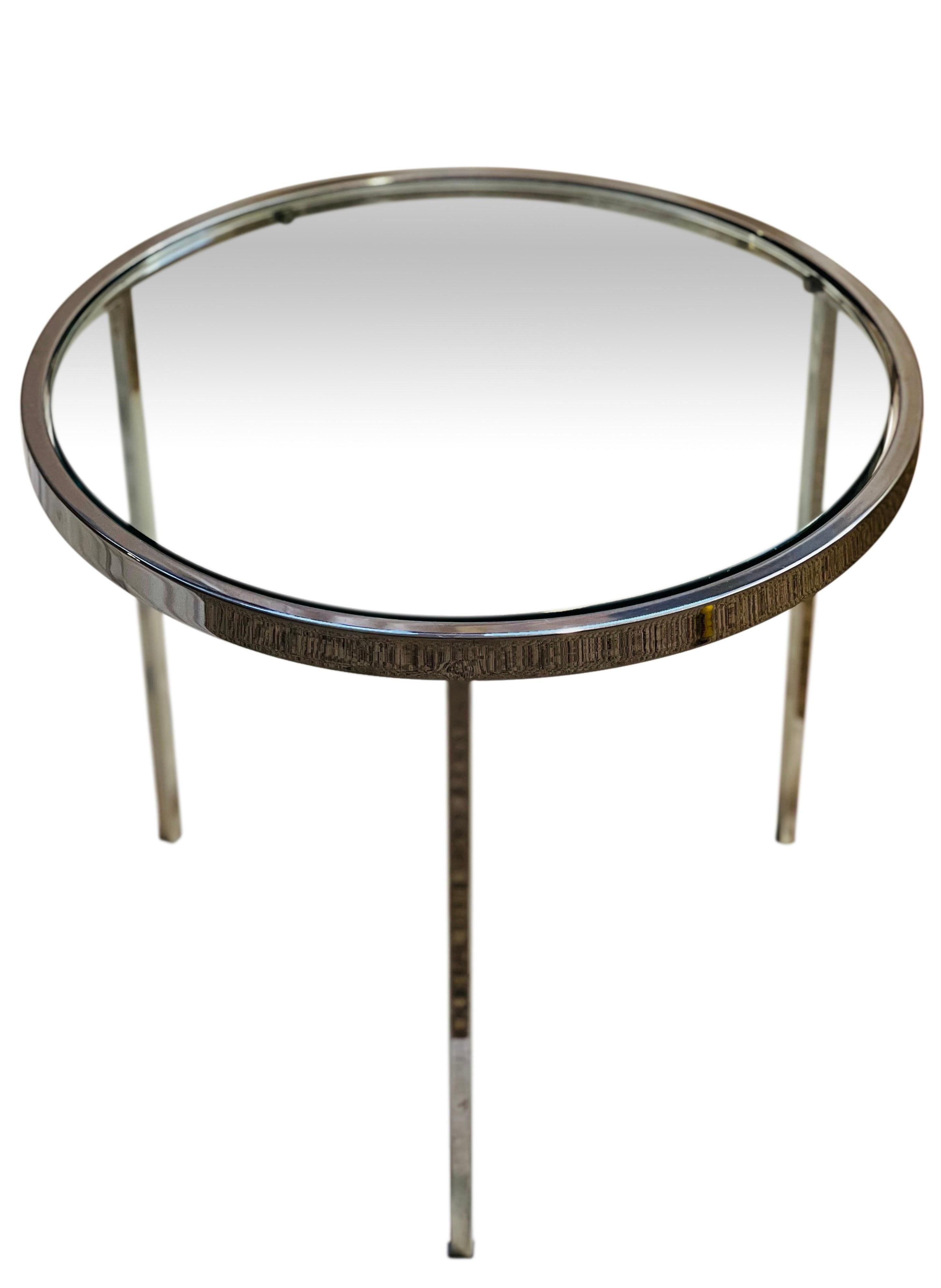 Mid-Century Modern Milo Baughman Flat Bar Chrome and Glass Low Side Tables, Pair