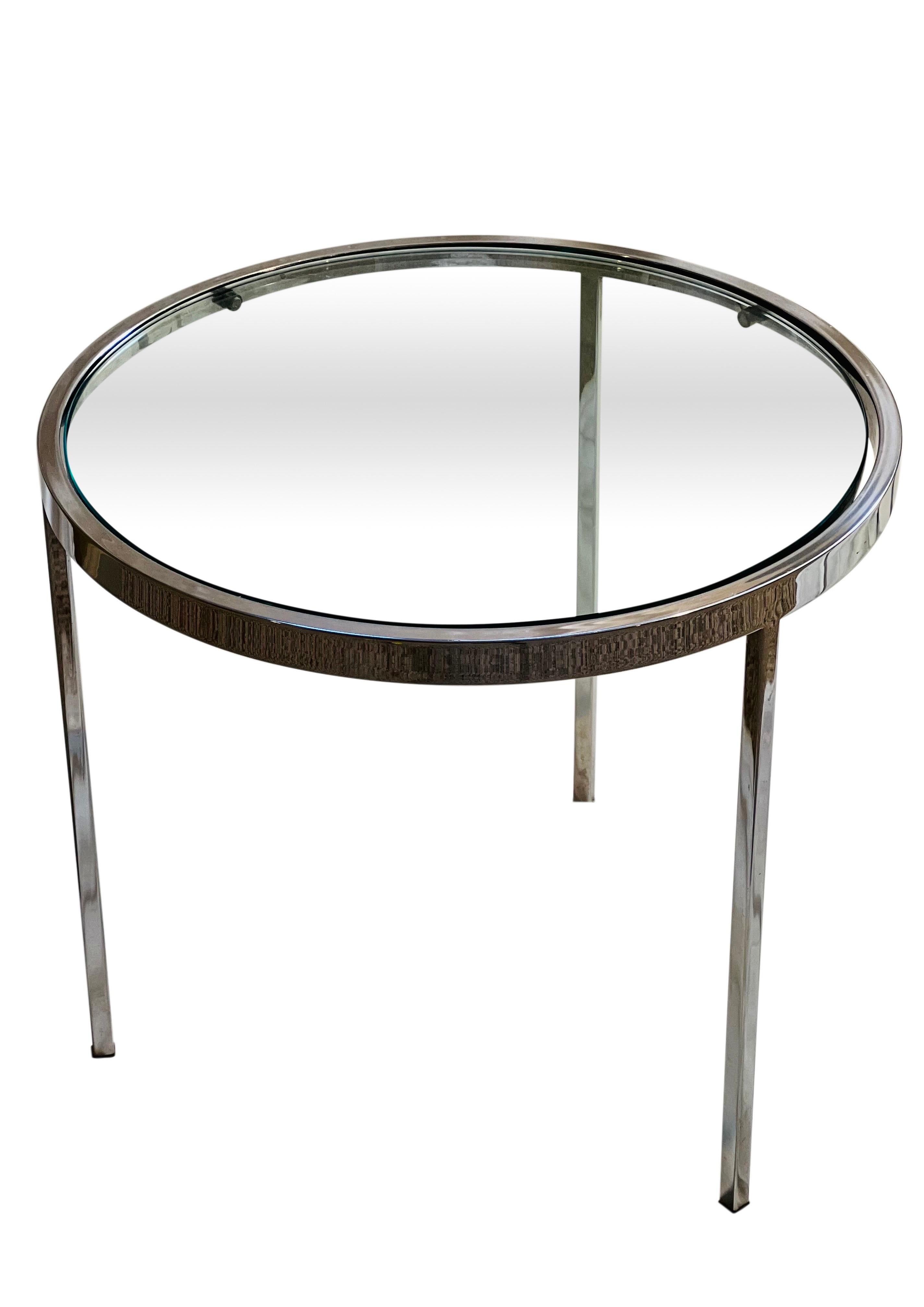 American Milo Baughman Flat Bar Chrome and Glass Low Side Tables, Pair